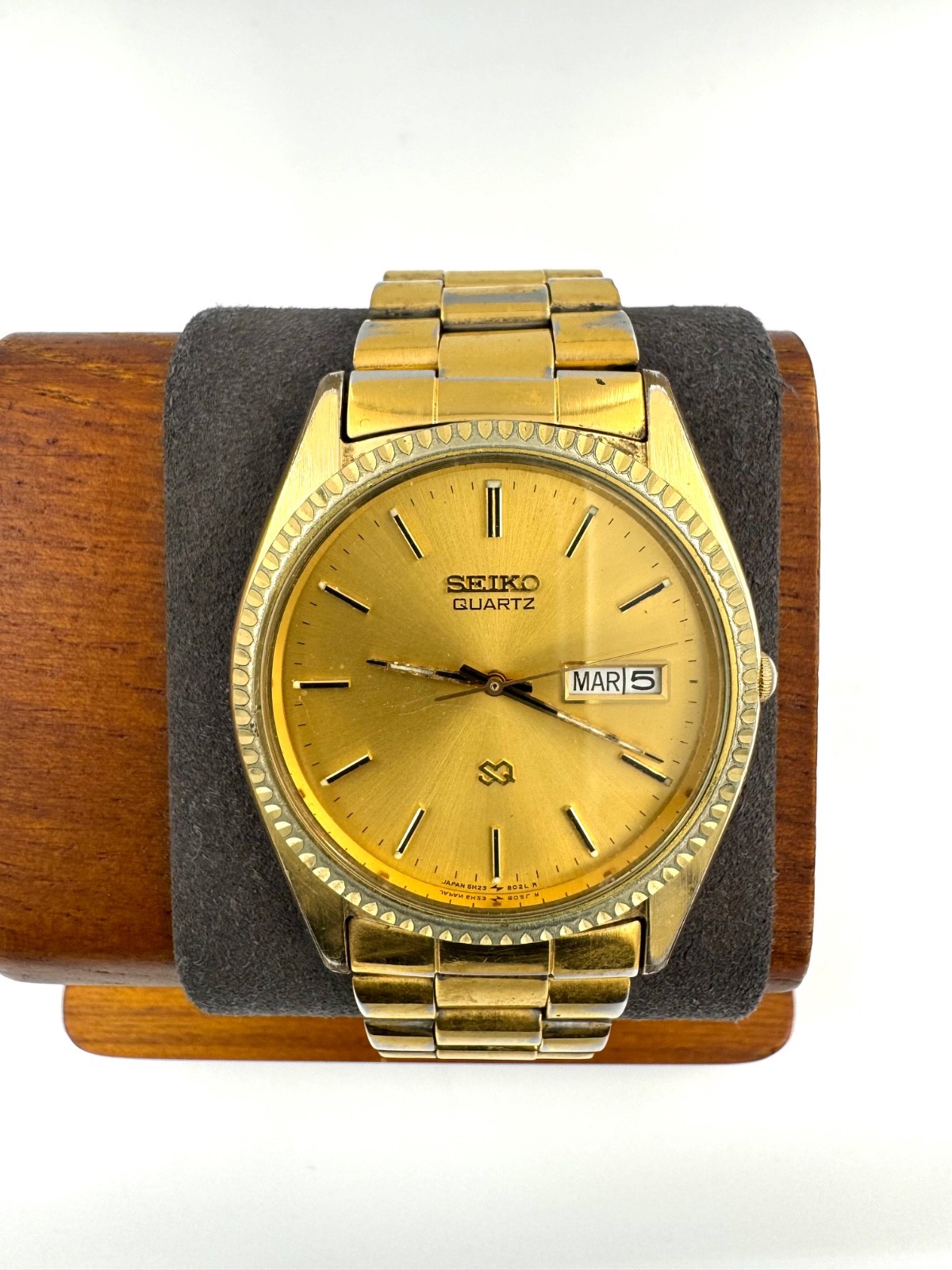 vintage seiko 34mm Men Quartz Watch New Battery working 5H23-8010 f2869