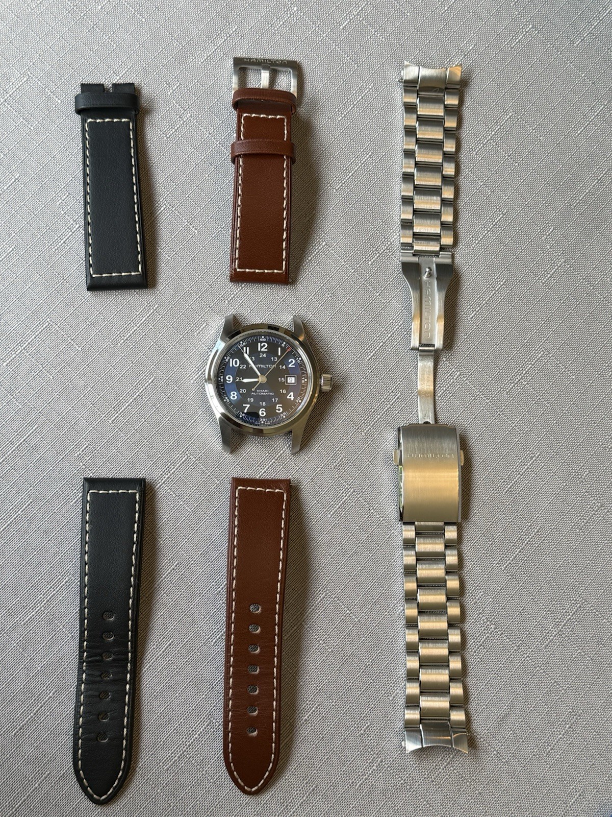 Hamilton Khaki Field Auto H70605540 Blue 42mm Full Set + Bracelet + 3 Straps