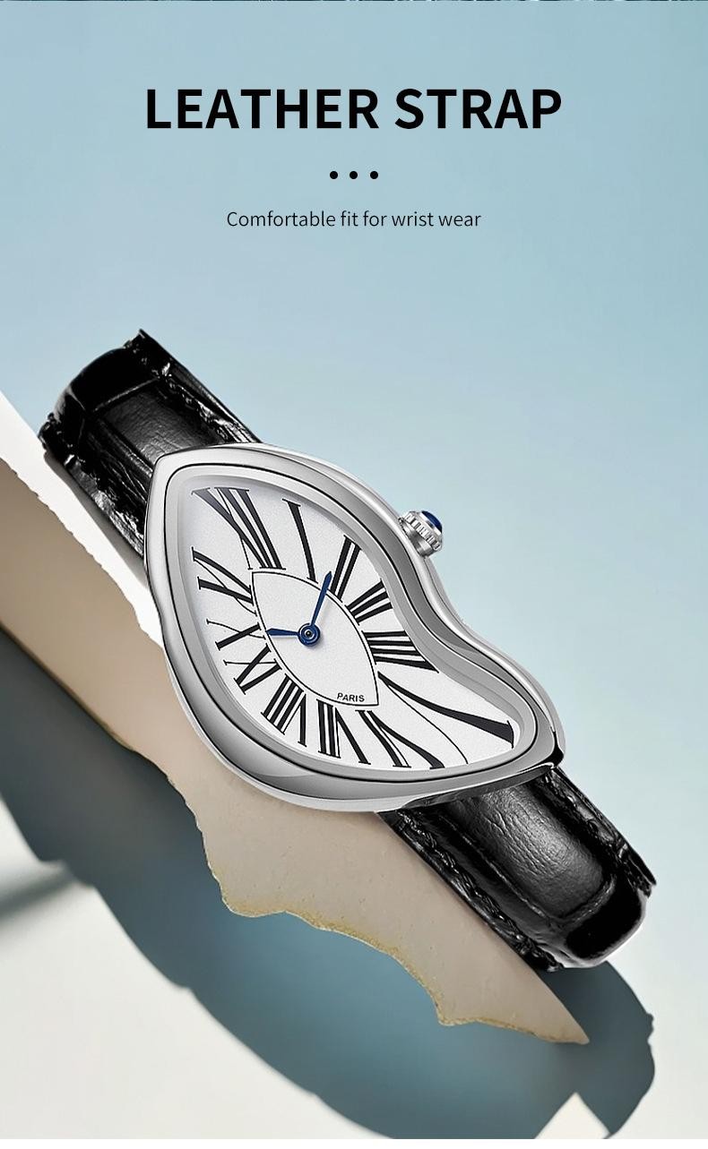 Fashion Genuine Leather Quartz Watch Water Resistant Casual Trendy Wristwatch