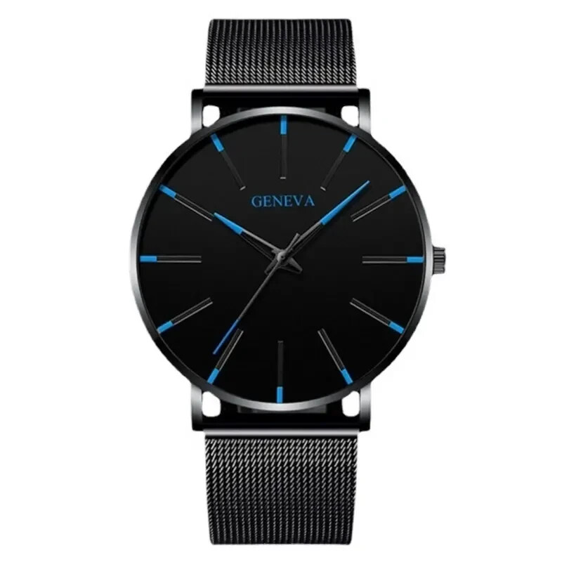 Men’s Simple Classic Blue Needle Scale Quartz Watch – Black Band
