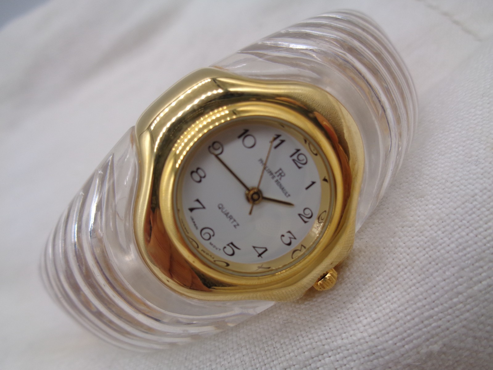 Vintage 1980’s Philippe Renault Clear Acrylic Lucite Cuff Quartz Watch