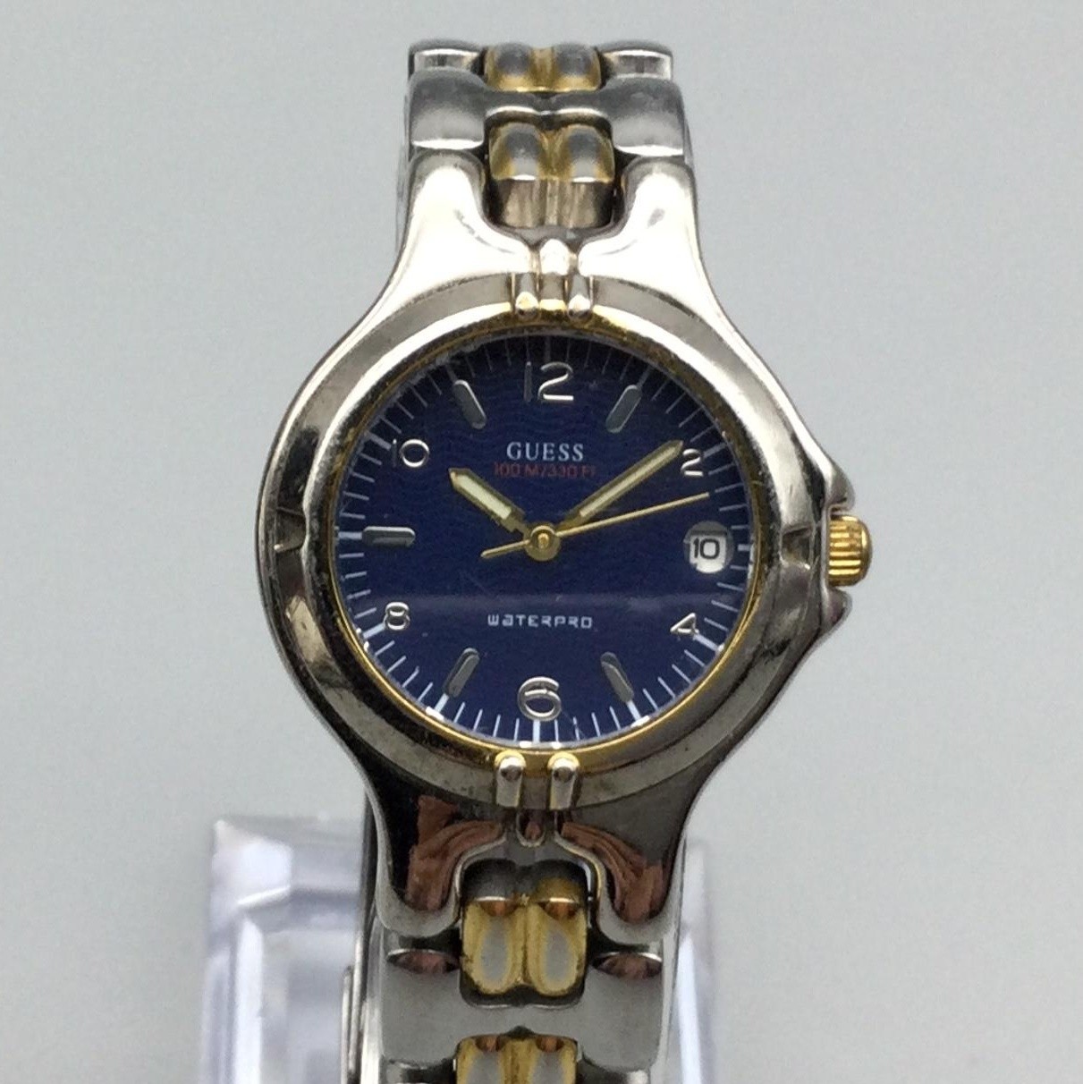 Vintage Guess Waterpro Womens Watch 26mm Blue Dial Two Tone Date New Battery 7″»