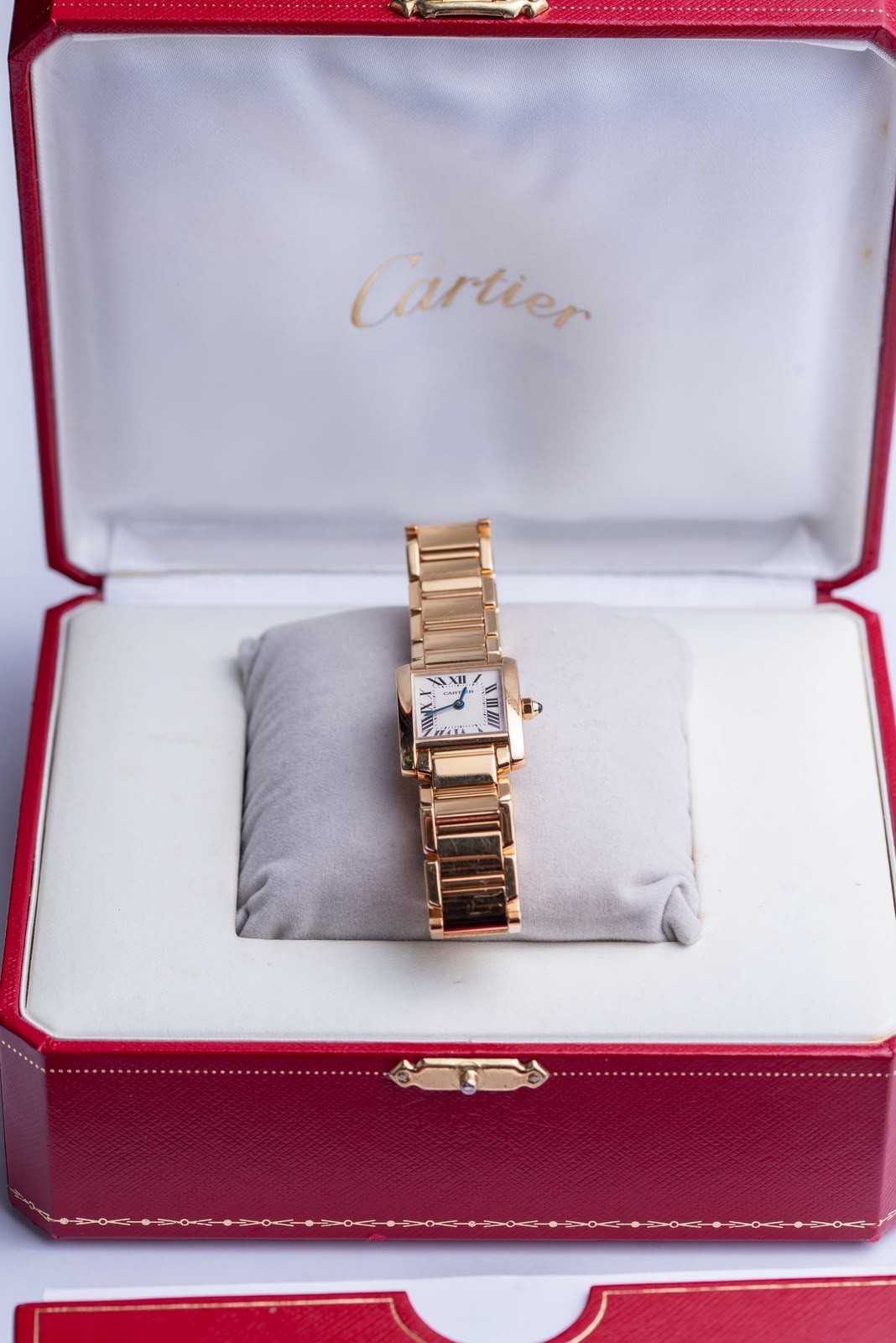 Cartier Tank Francaise 18K Yellow Gold Ladies Watch Ref 2385 Full Set Box