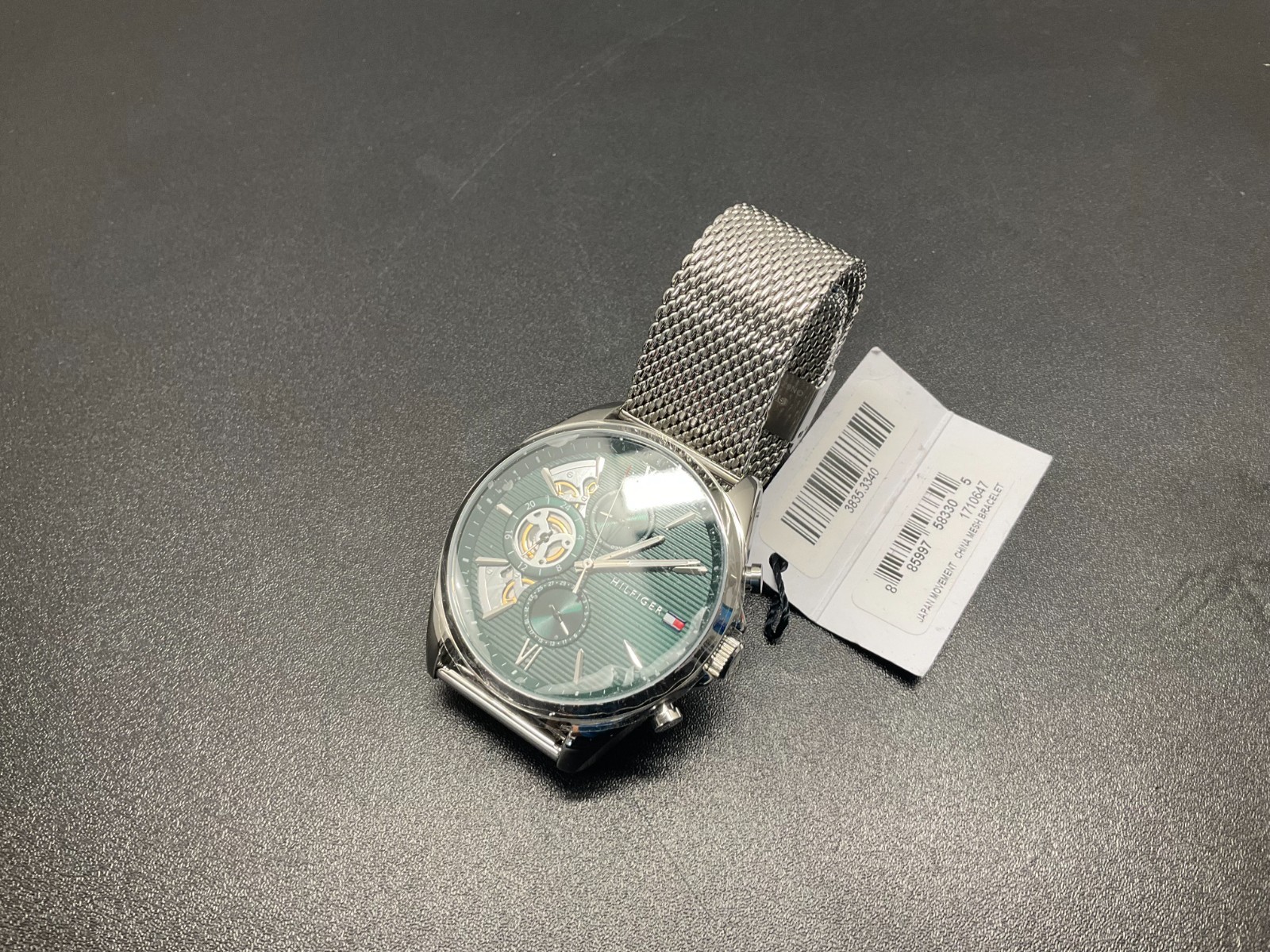 Tommy Hilfiger 1710647 Multifunktion Uhr Herrenuhr Edelstahl Milanaiseband Grün