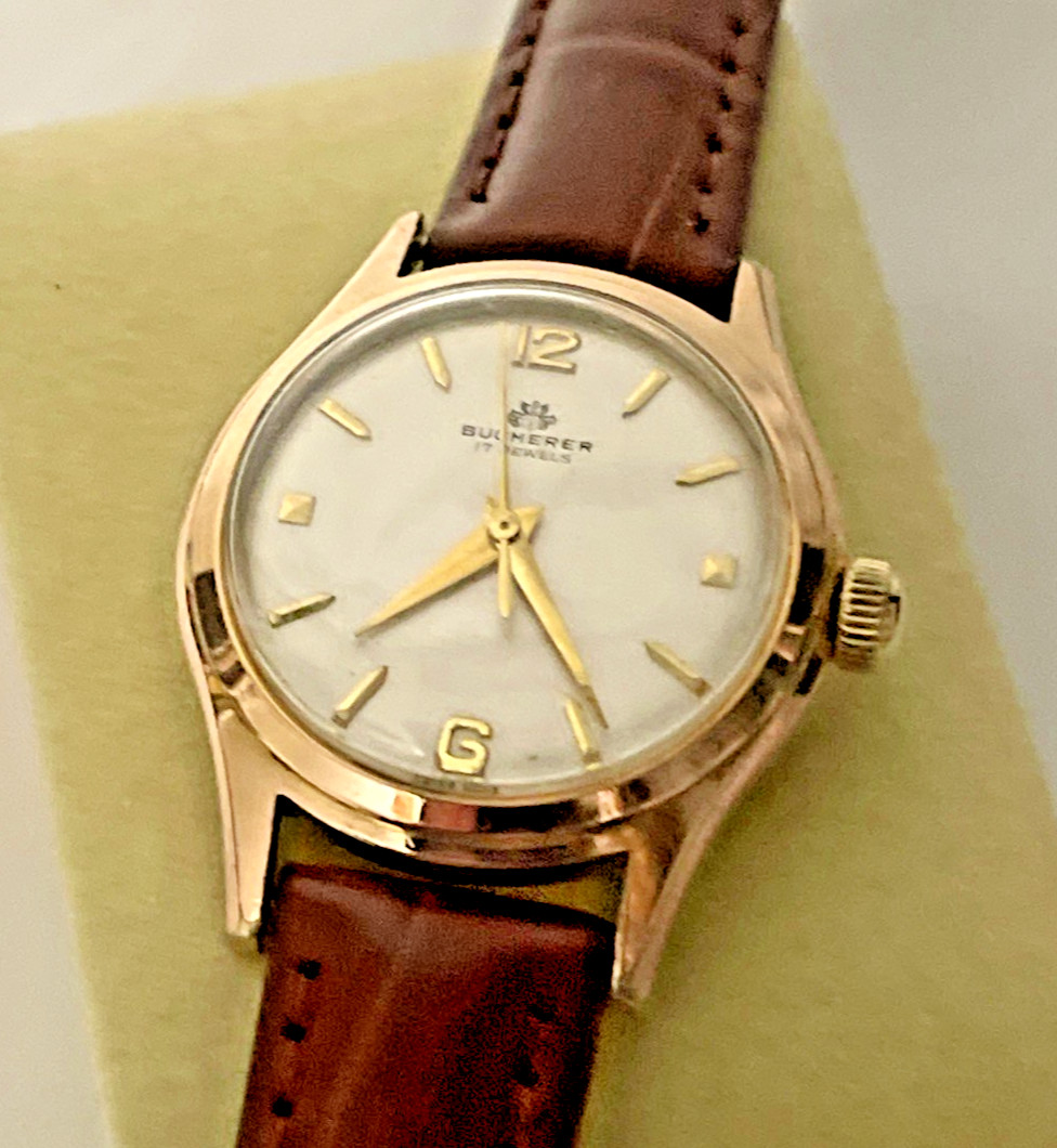 Bucherer 1960s Ladies Automatic Watch 29mm PLAGUE G20 GF Case New leather Band