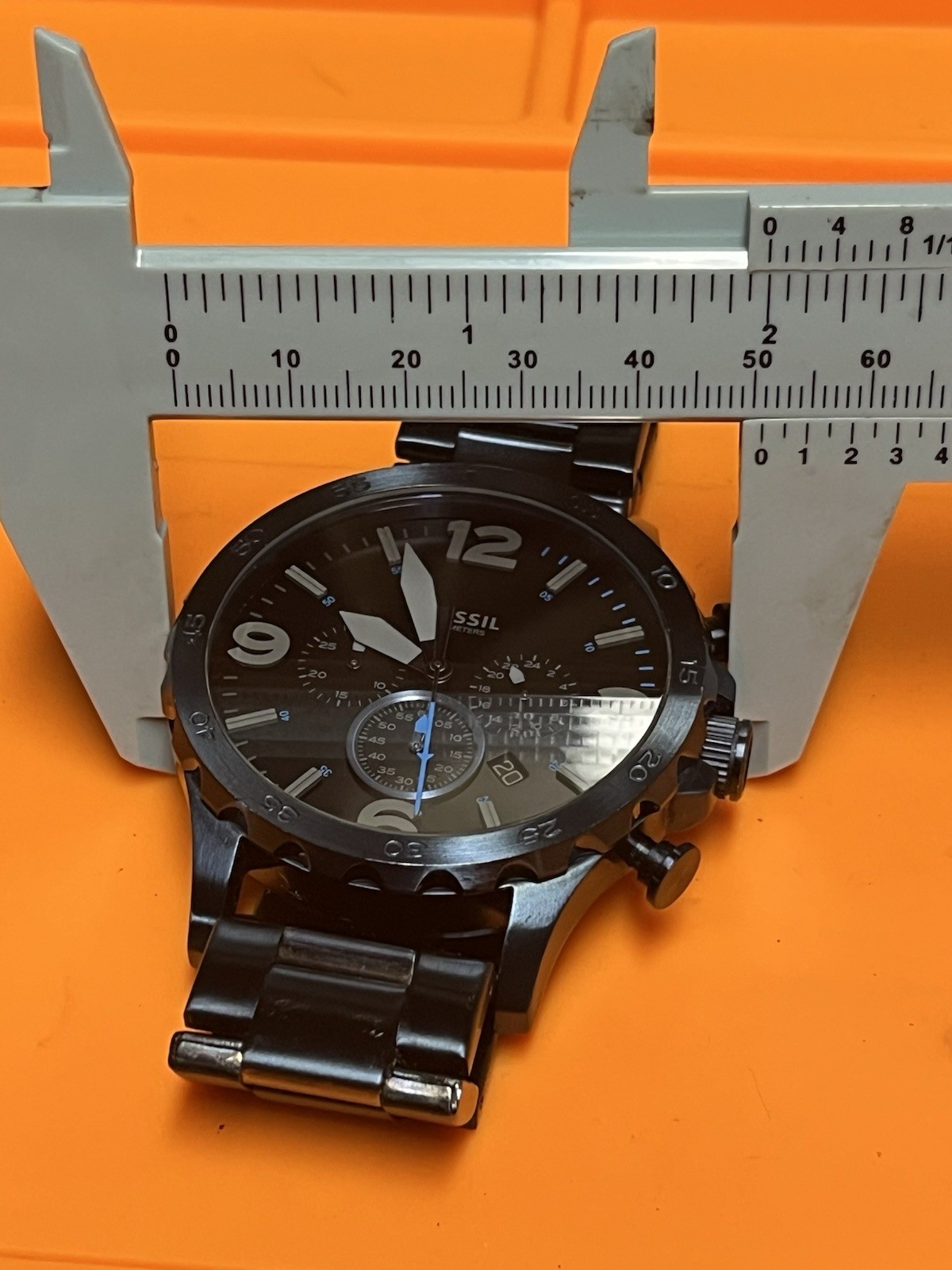 Fossil JR-1530 Quartz Chronograph Date Black Stainless Steel 10 ATM 50mm
