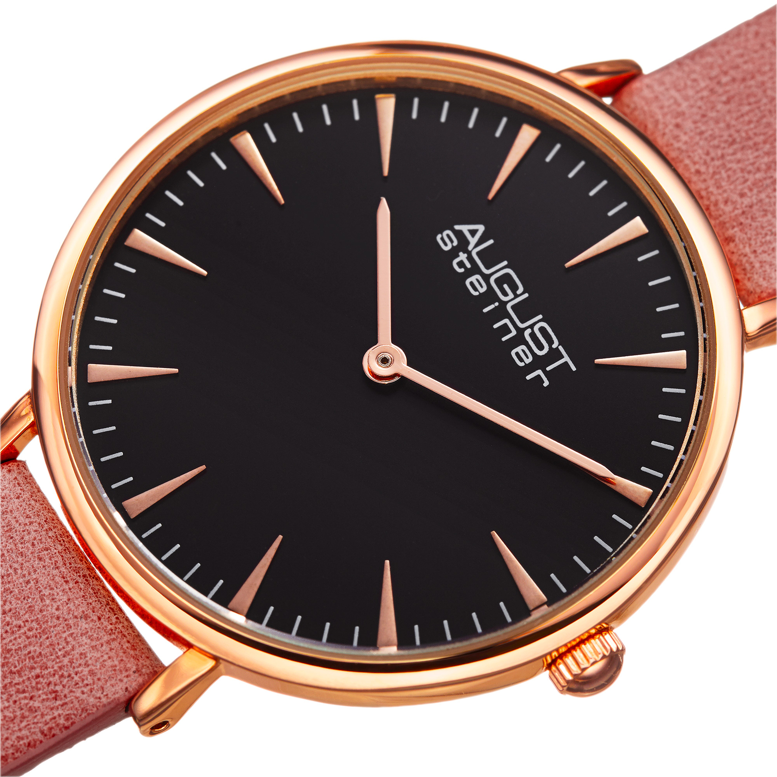 Women’s August Steiner AS8187PK Two Hand Quartz Genuine Leather Strap Watch