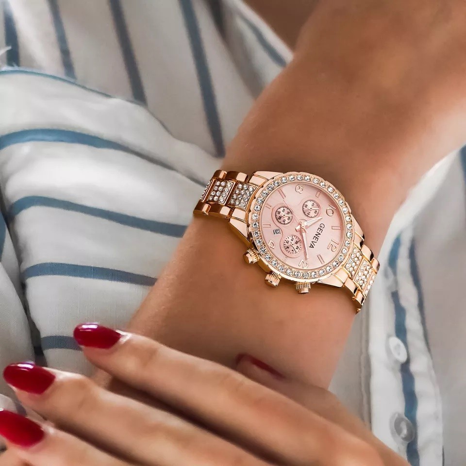 Reloj cuarzo para mujer,oro rosa,impermeable,clásico,acero inoxidable,cristal.