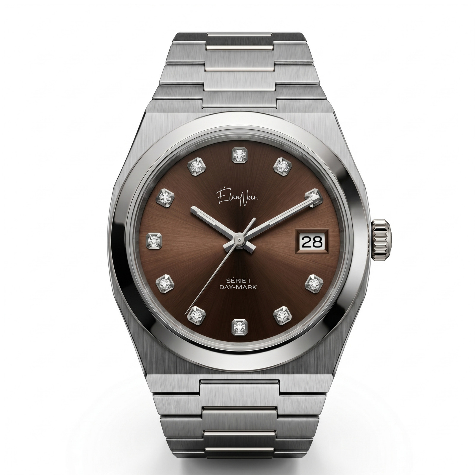 Élan Noir Série I Silver/Brown 36mm Automatic NH35 Sapphire Crystal Steel Watch