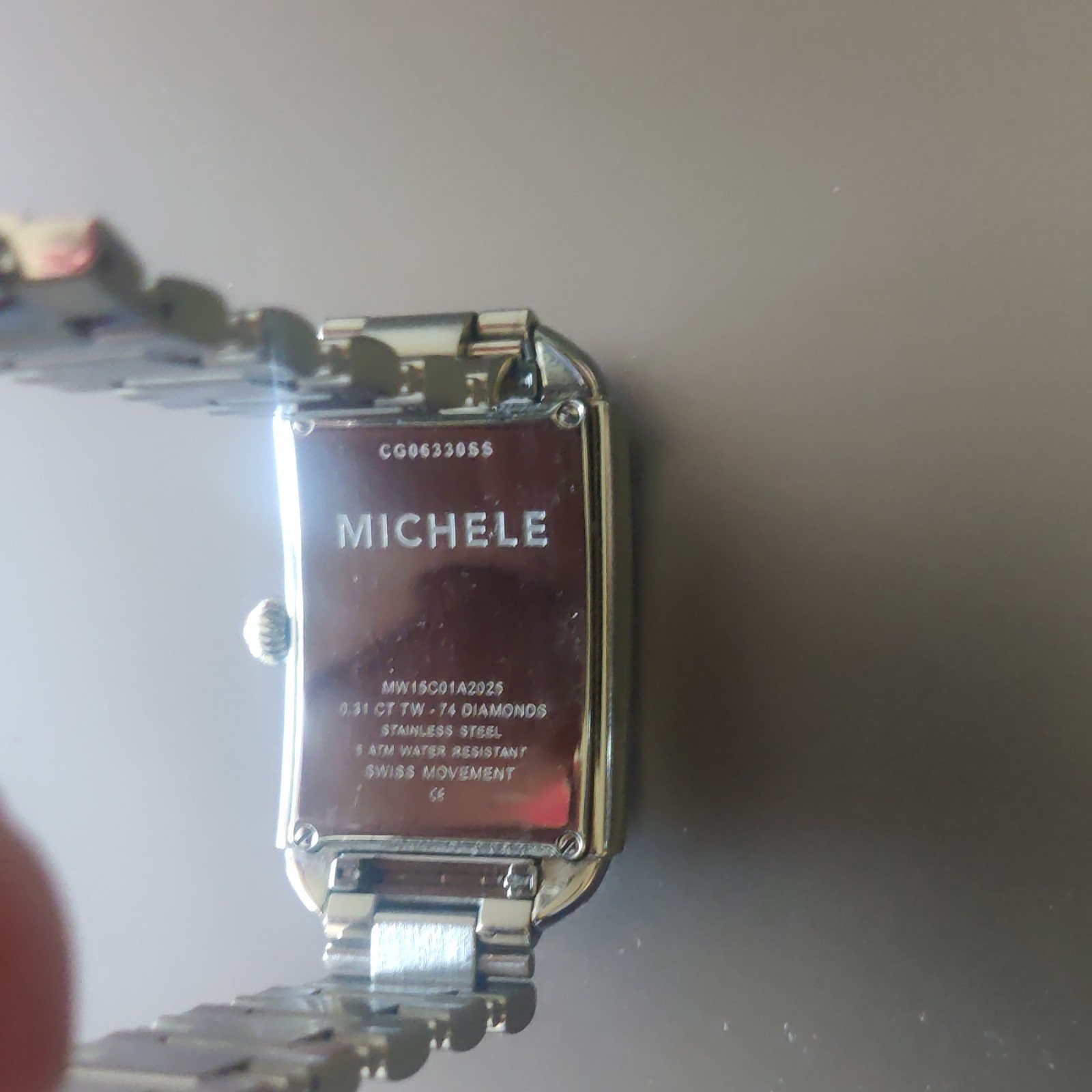 MICHELE Deco Women’s Swiss Quartz Diamond Bezel White Dial Watch w/ Box