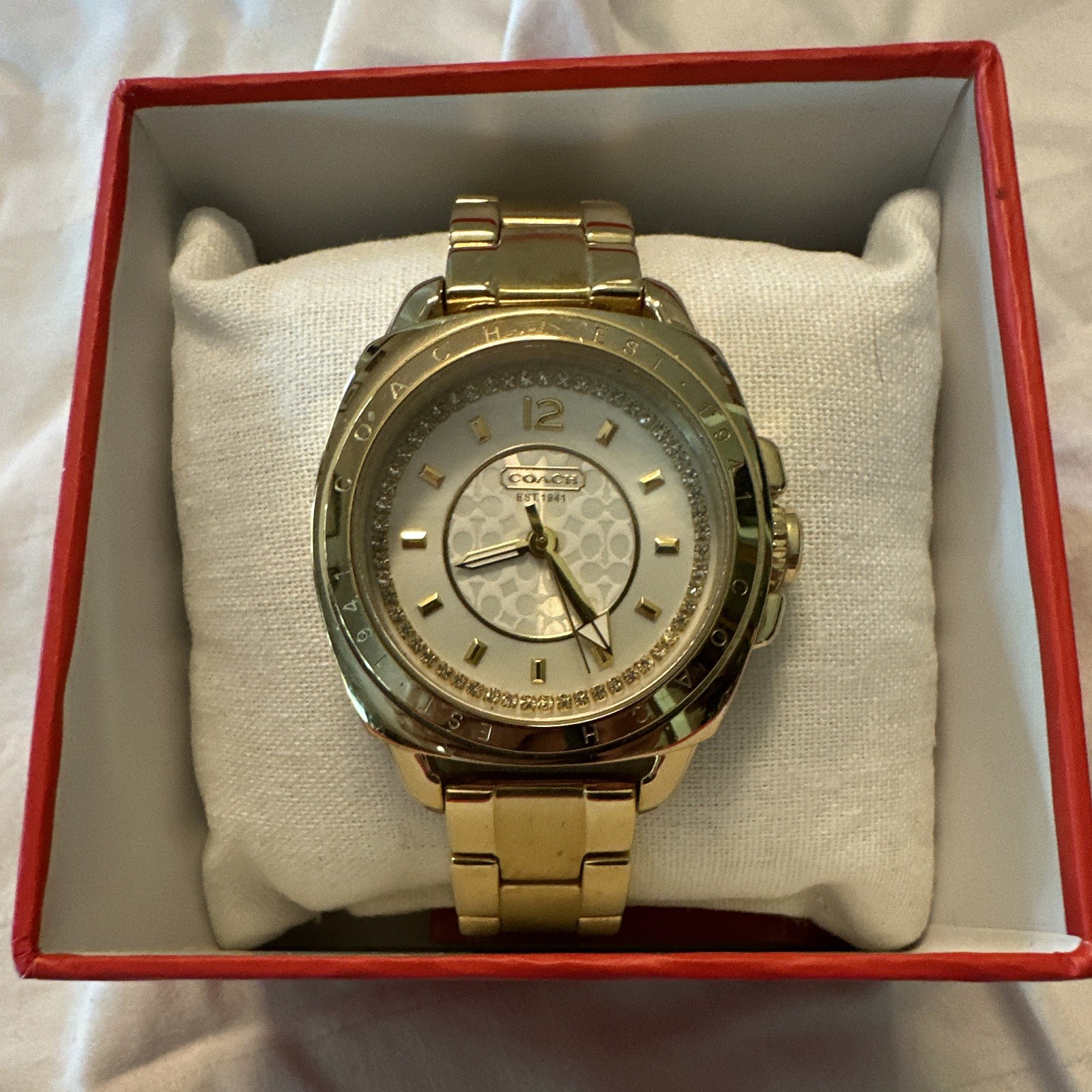 Coach Madison Gold-Tone Quartz 34mm Bracelet Watch w/ Box & Booklet