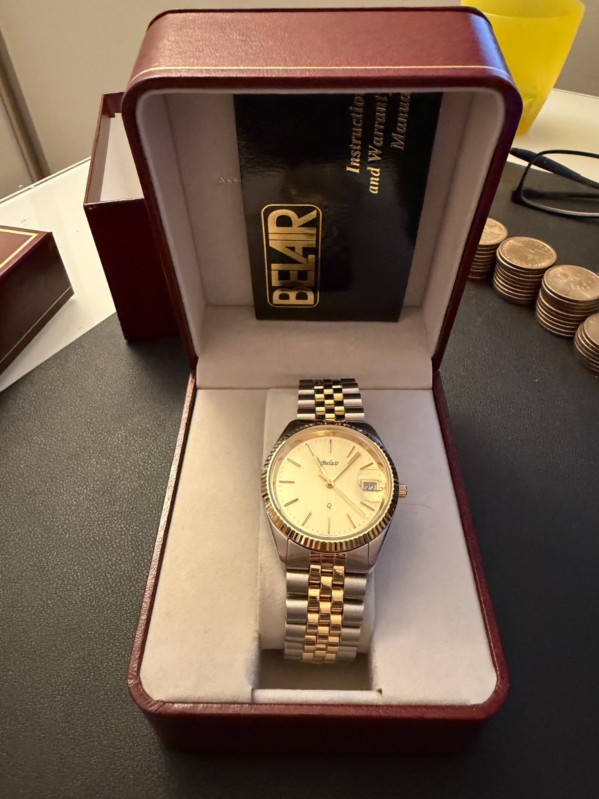 Men’s Vintage Watch BELAIR USA Swiss Two Tone New Engraved Gold Silver Dress