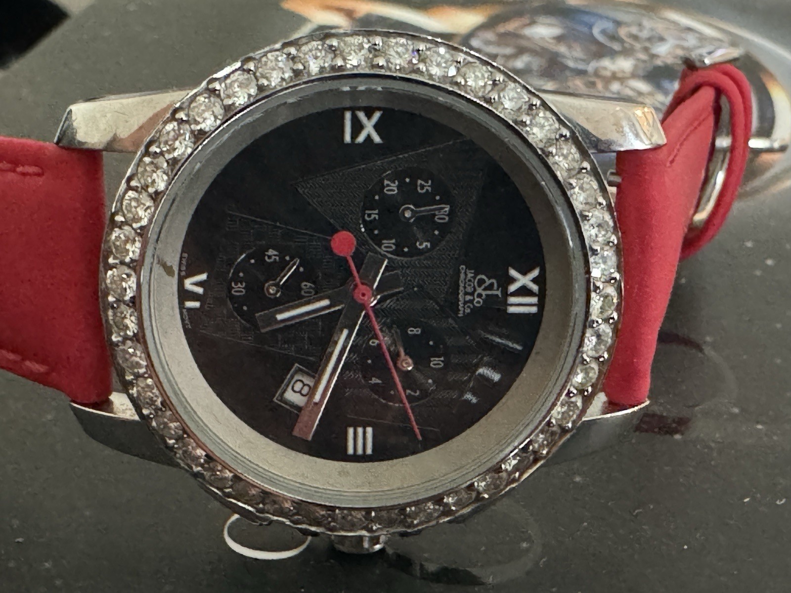 JACOB AND CO CHRONOGRAPH WATCH 38mm Diamond Bezel Complete Box Extra Str G2U