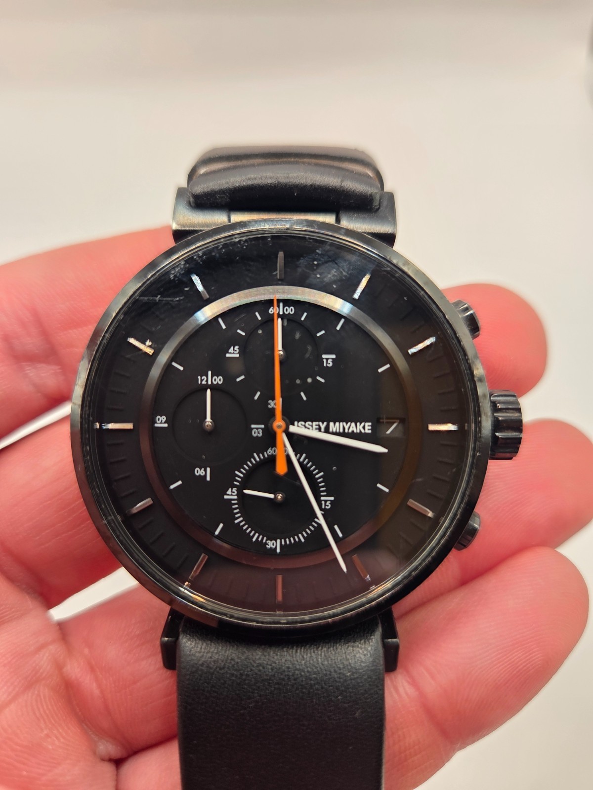 Issey Miyake Chronograph Watch VK67-0010 Satoshi Wada Black Leather Japan Seiko