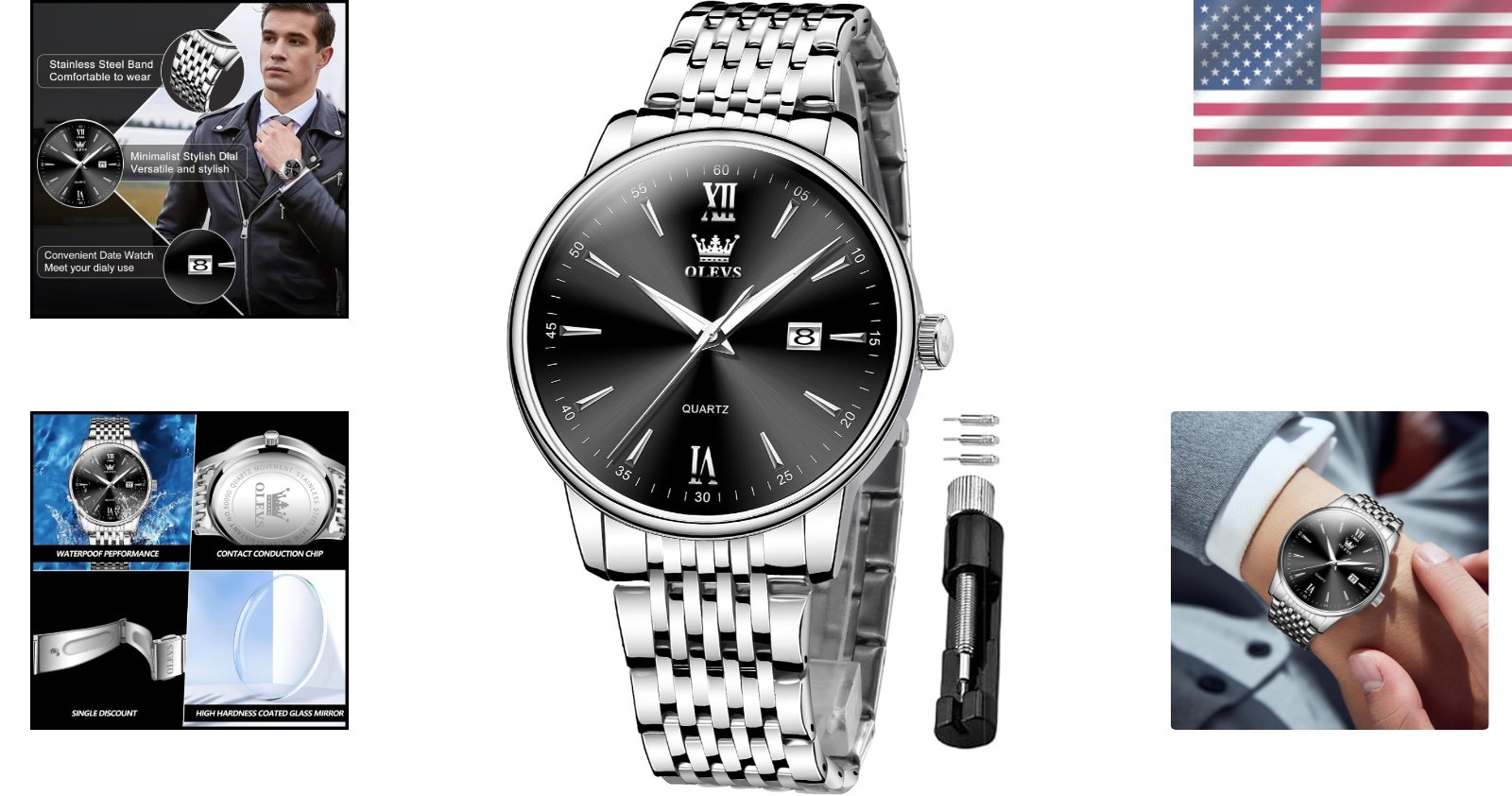 Stylish Stainless Steel Men’s Dress Watch – Waterproof with Luminous Face 41mm