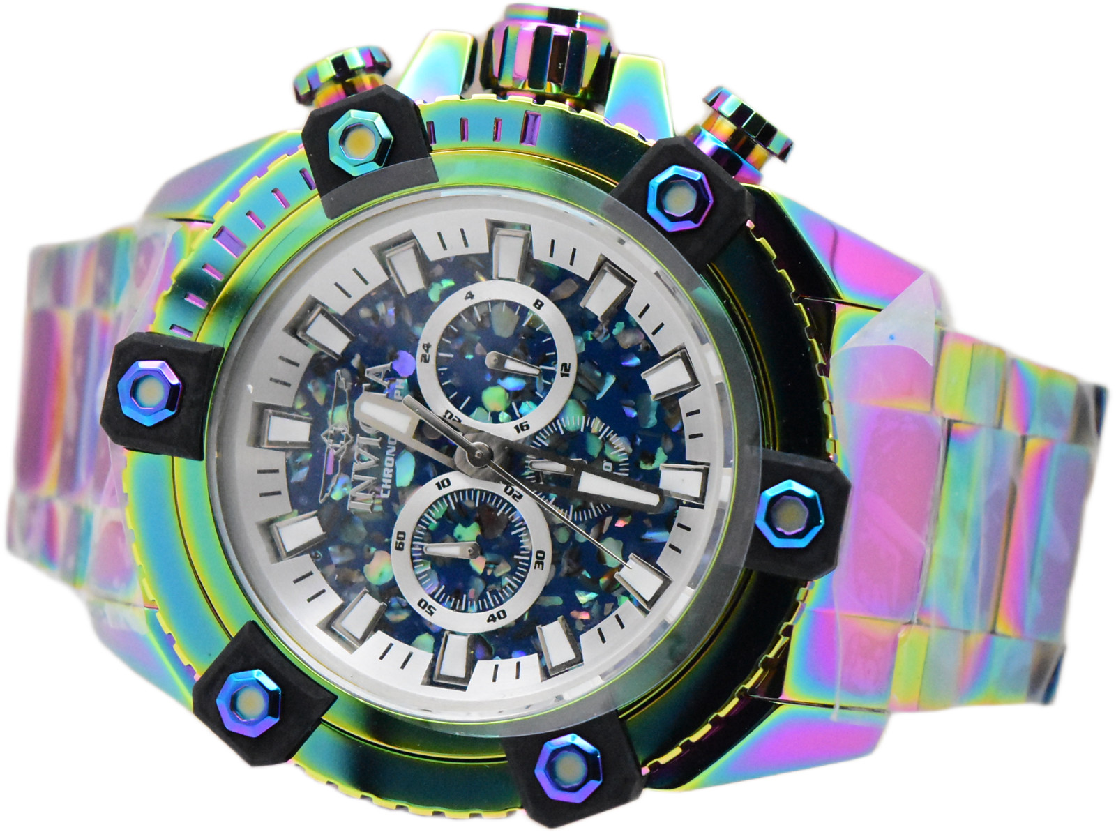 **Broken – Parts* Invicta Coalition 56mm Rainbow Iridescent Chrono Watch 35979