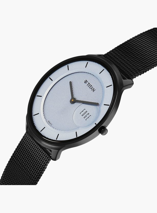 Titan Edge Slim Mens Watch Black Mesh Strap Blue Round Dial Luxury
