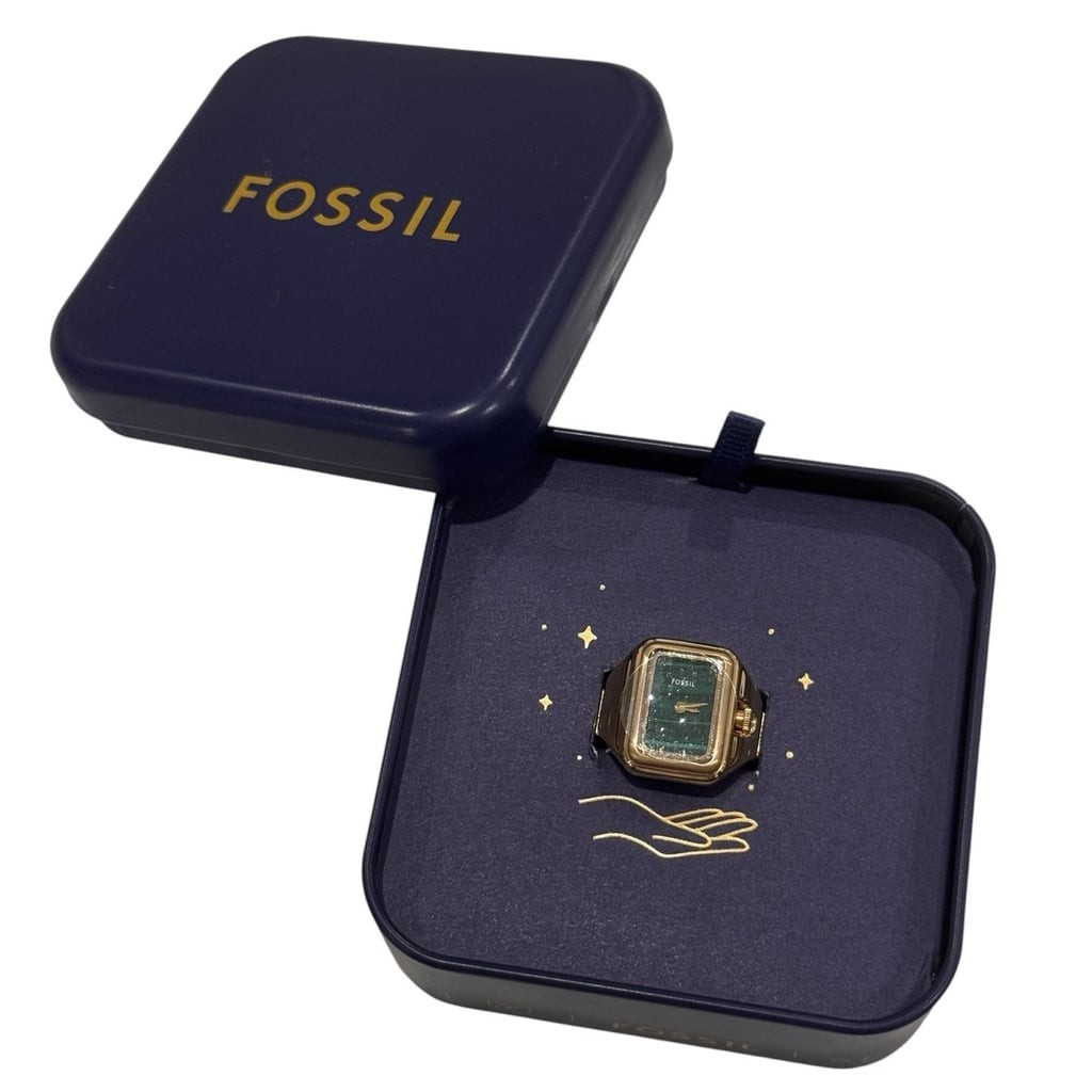 NWT Fossil Gold Tone Ring Watch Green Dial Adjustable Ring ES5448 MSRP $150