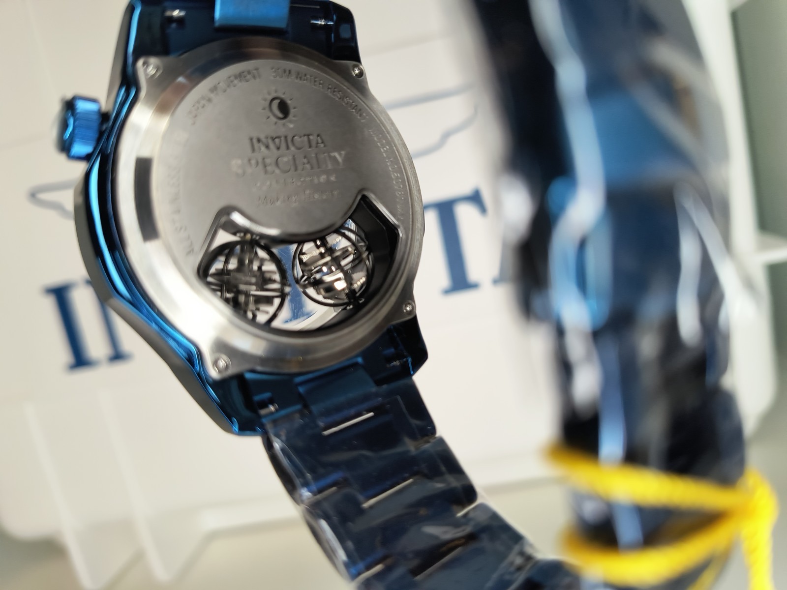 Invicta Specialty Men’s Skeleton Automatic Watch Blue SS Bracelet 50mm Box