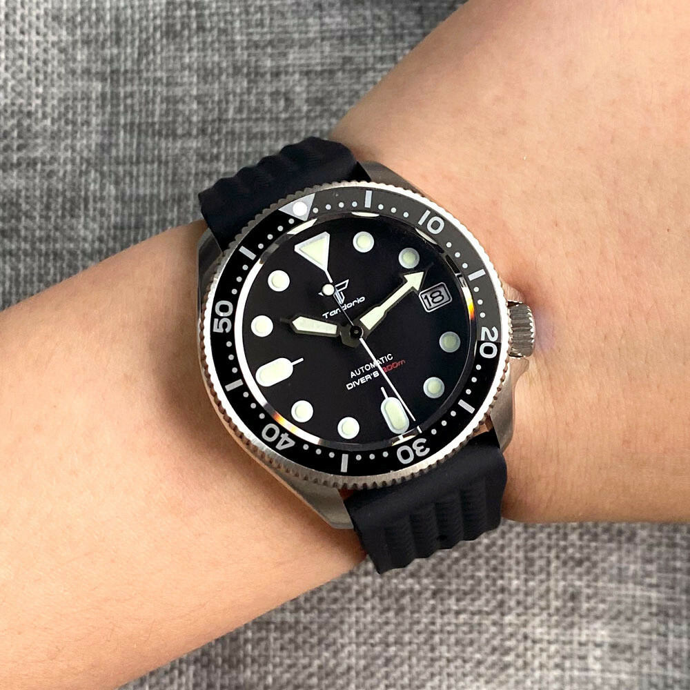 Small 37mm Tandorio Black dial Japan NH35A Mens Watch Sapphire Glass 3.8 crown