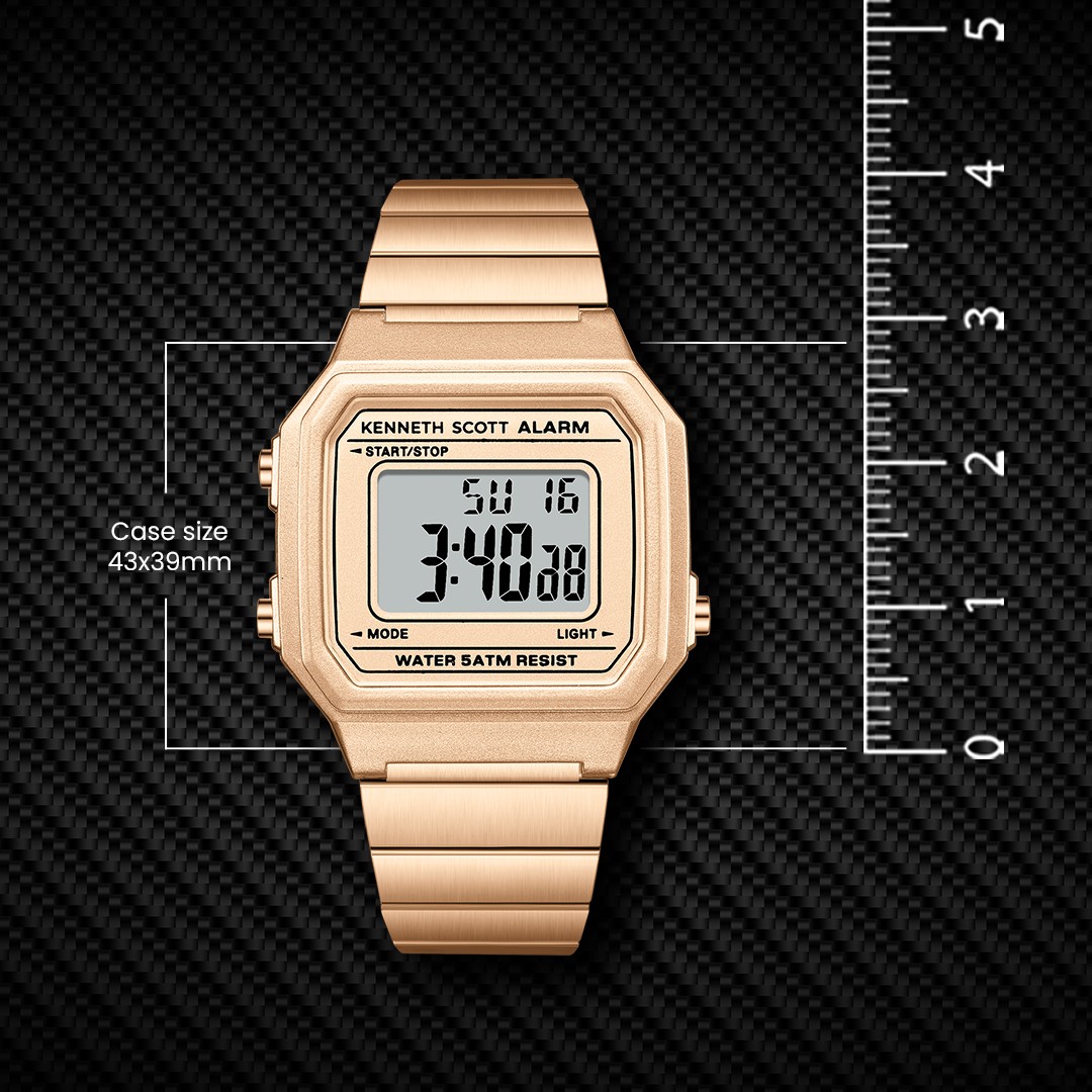 Kenneth Scott Women’s Digital Watch | Rose Gold Dial, 43mm, 50 m (5 ATM)