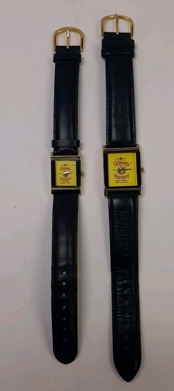 2 COLMAN’S MUSTARD Watch Timecal Japanese Movement Genuine Leather RARE Vintage