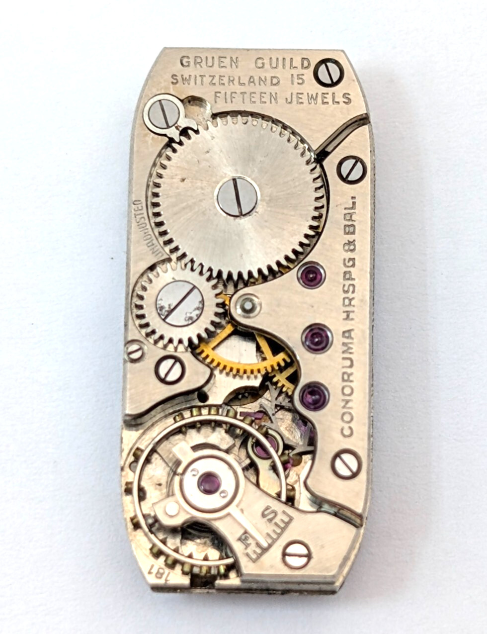 GRUEN GUILD 15j Cornoruma Art Deco Petite 11mm Swiss Watch Movement PARTS REPAIR