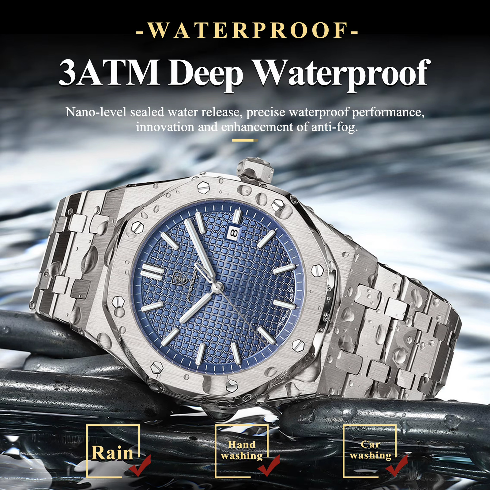 Luxury Men’s Watch Stainless Steel Quartz Wristwatch Date Luminous Water Resista