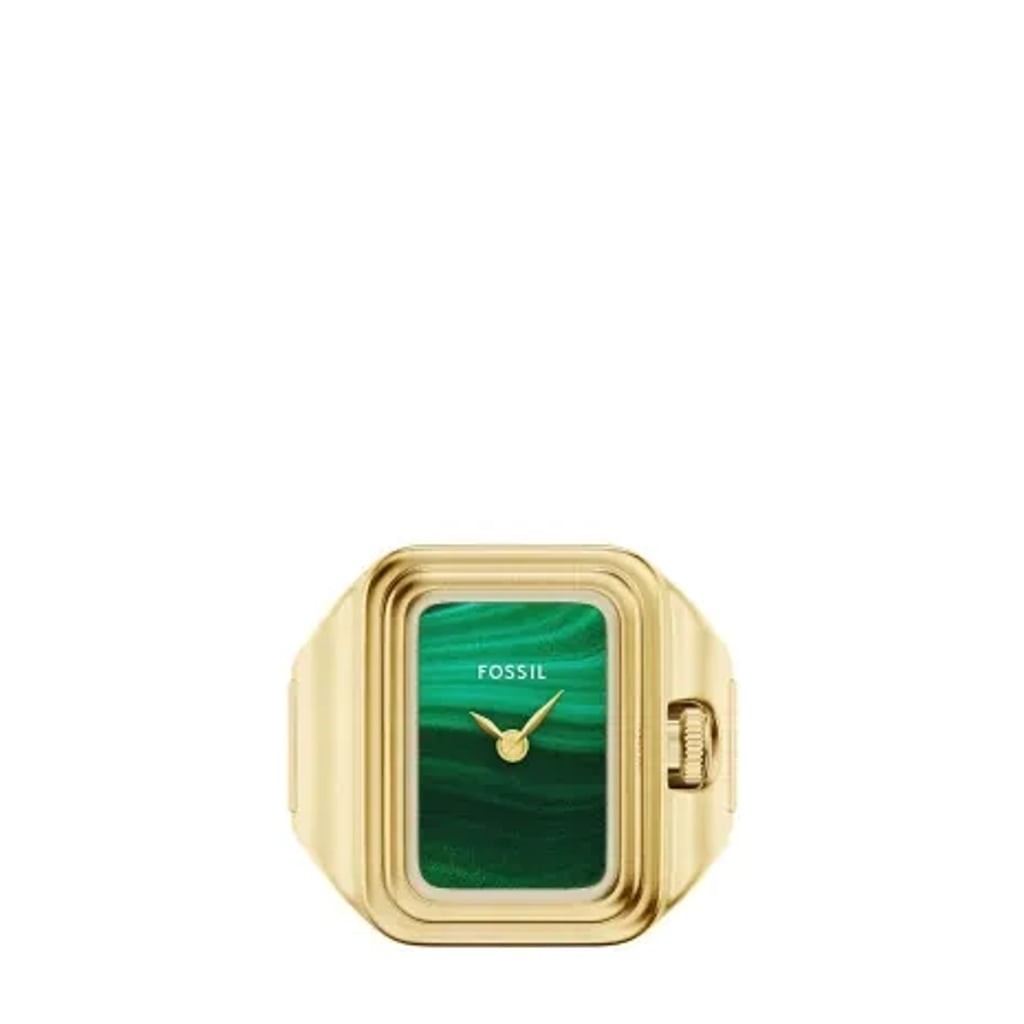 NWT Fossil Gold Tone Ring Watch Green Dial Adjustable Ring ES5448 MSRP $150
