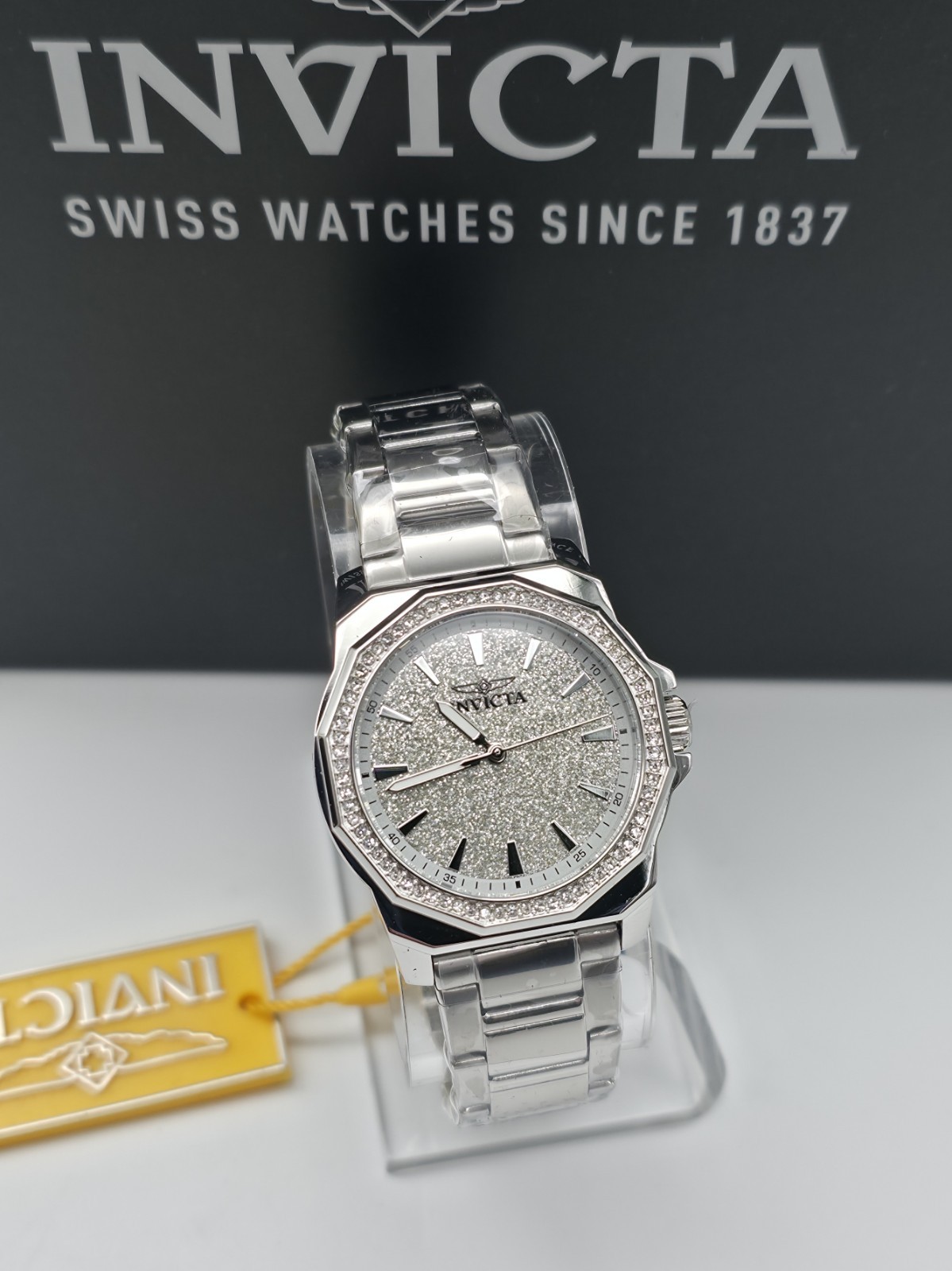 Invicta Speedway Womens Watch 34MM Case Crystal Bezel Glitter Silver Dial 49128