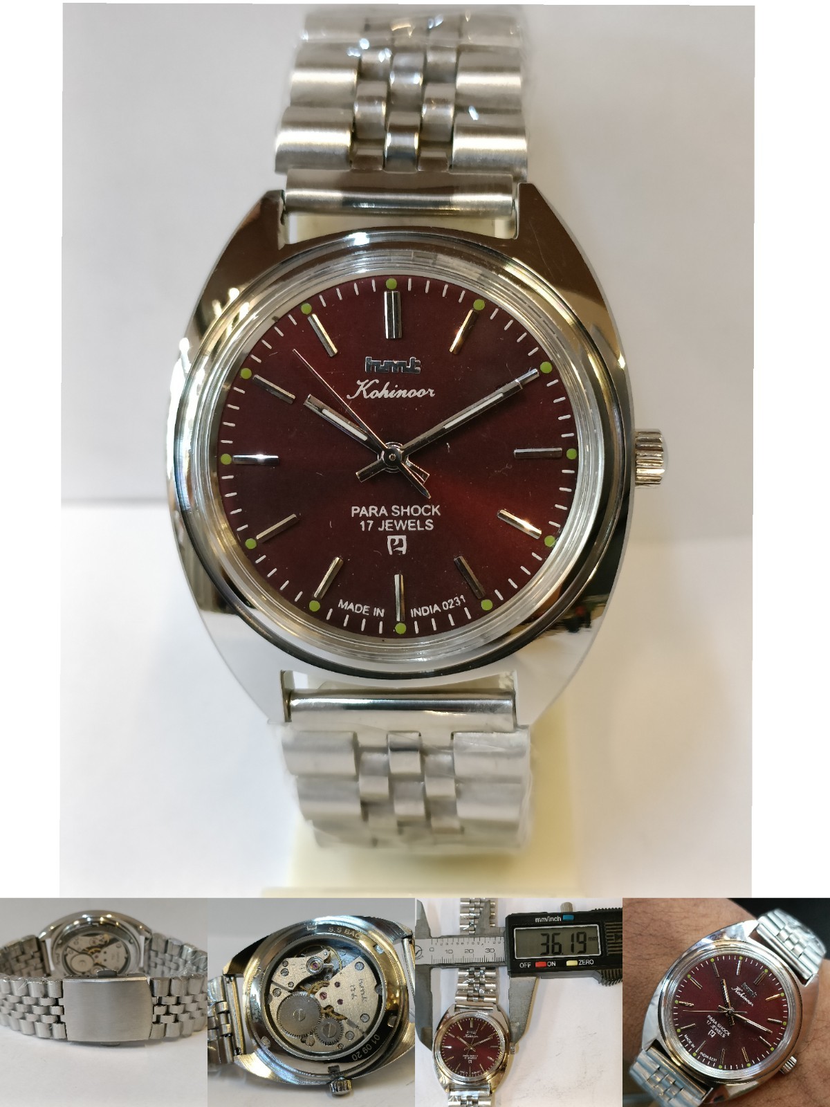 REFURBISHED HMT KOHINOOR 17J WINDING MAROON DIAL 0231 INDIA MEN’S WORKING
