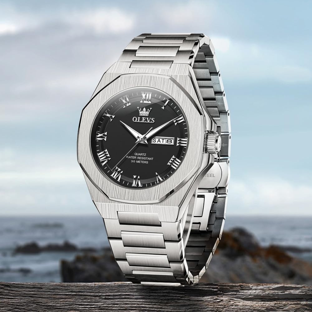 Stunning Black Dial Luxury Men’s Watch – Quartz, Waterproof & Scratch-Resistant