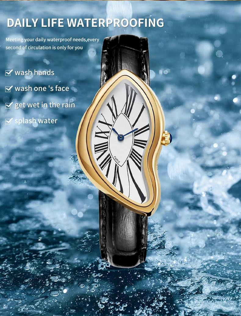 Fashion Genuine Leather Quartz Watch Water Resistant Casual Trendy Wristwatch