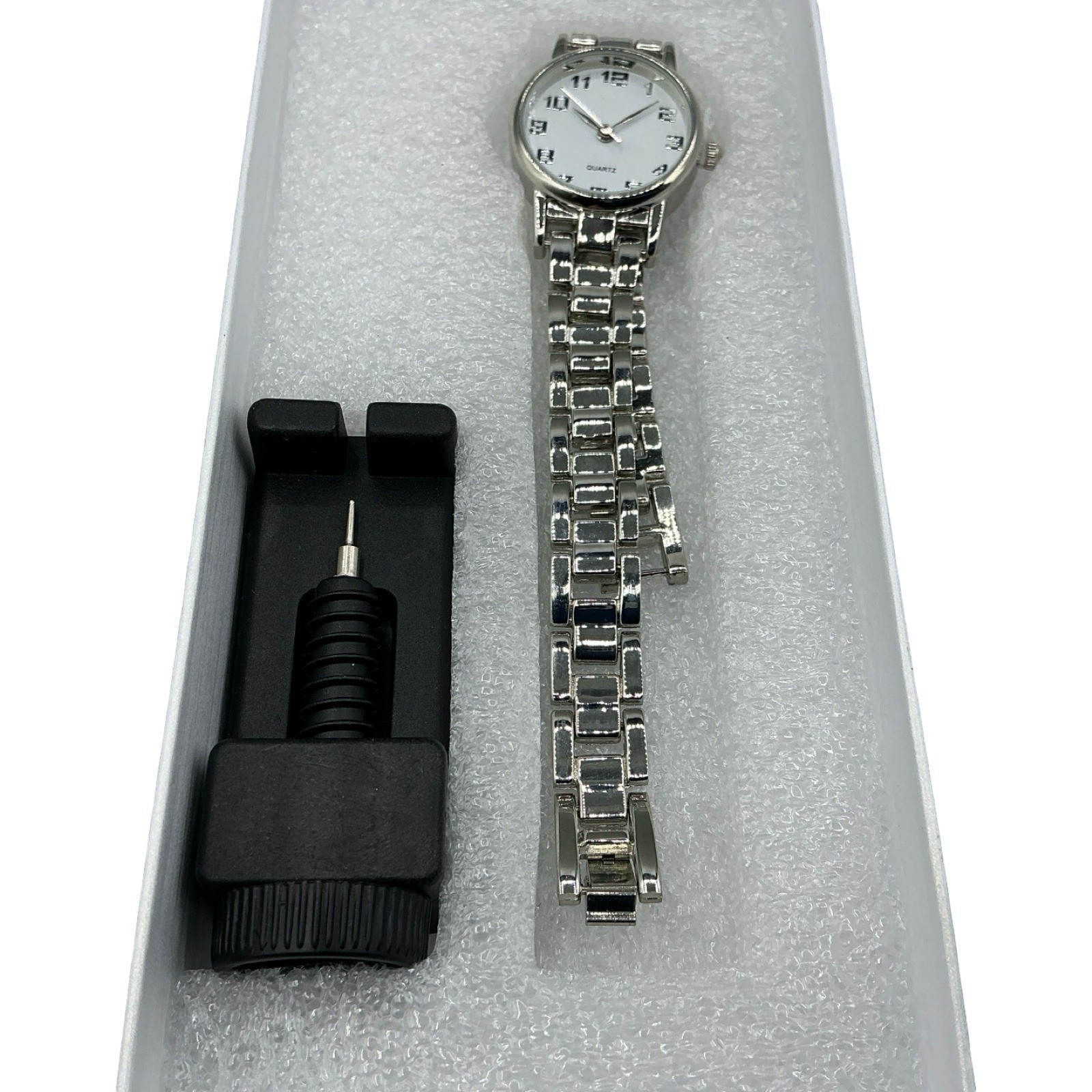IBSO Boerni Aibisino Silver Tone Link Bracelet Watch White Dial Quartz New Box