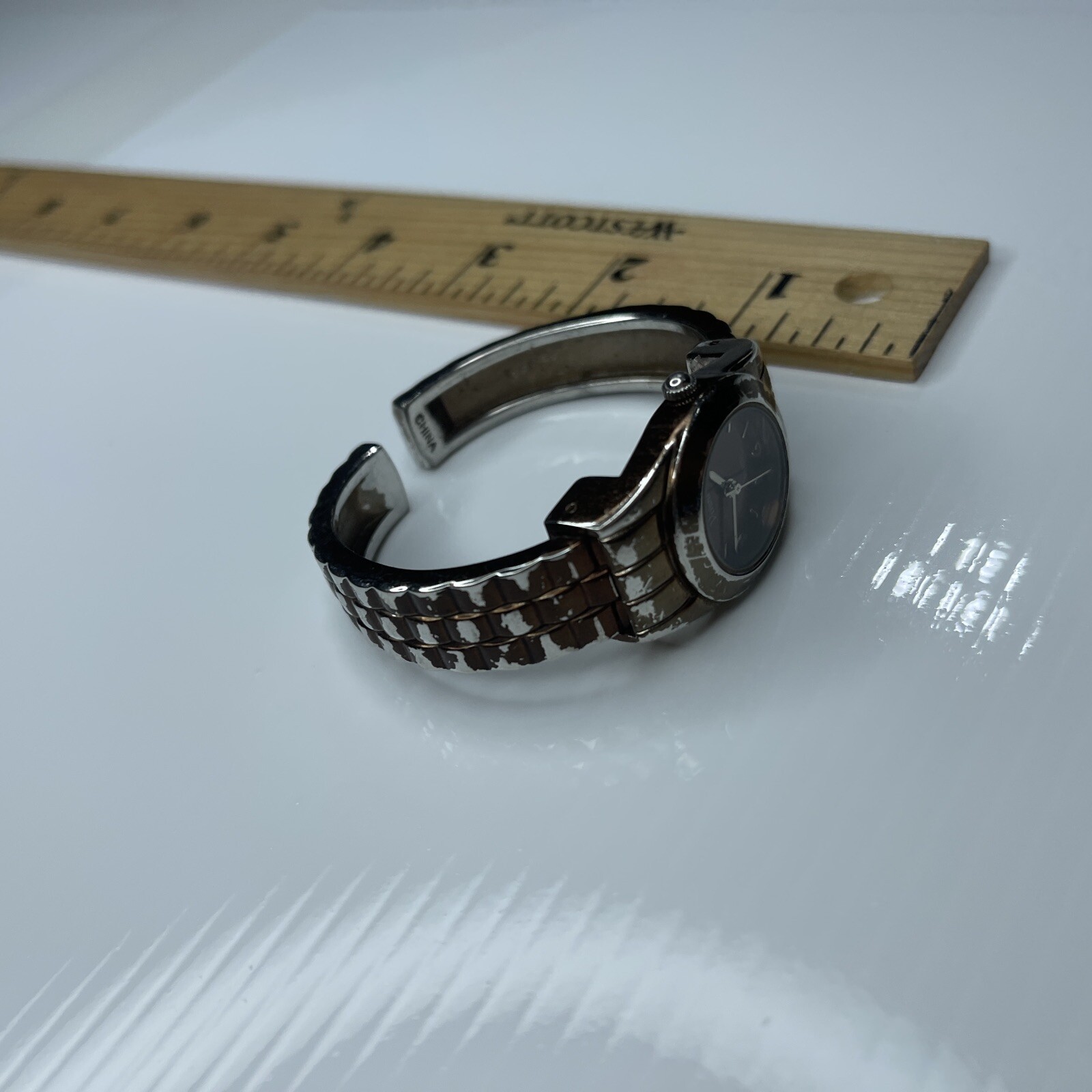 F Vivani K1022 Accutime Japan Brown Cuff Retro Stainless Ladies Watch Works