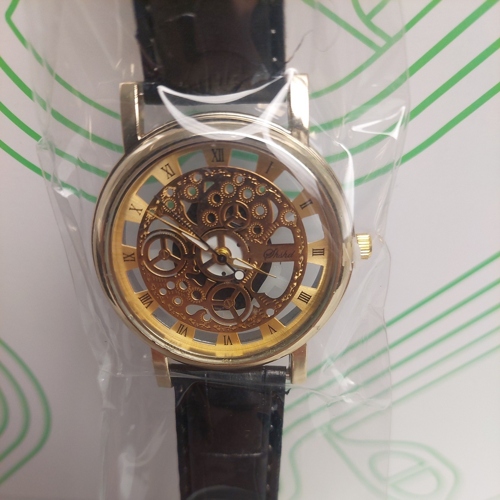 Skeleton Wristwatch: Transparent Case, Faux Leather Band, Cutout Face Unbranded