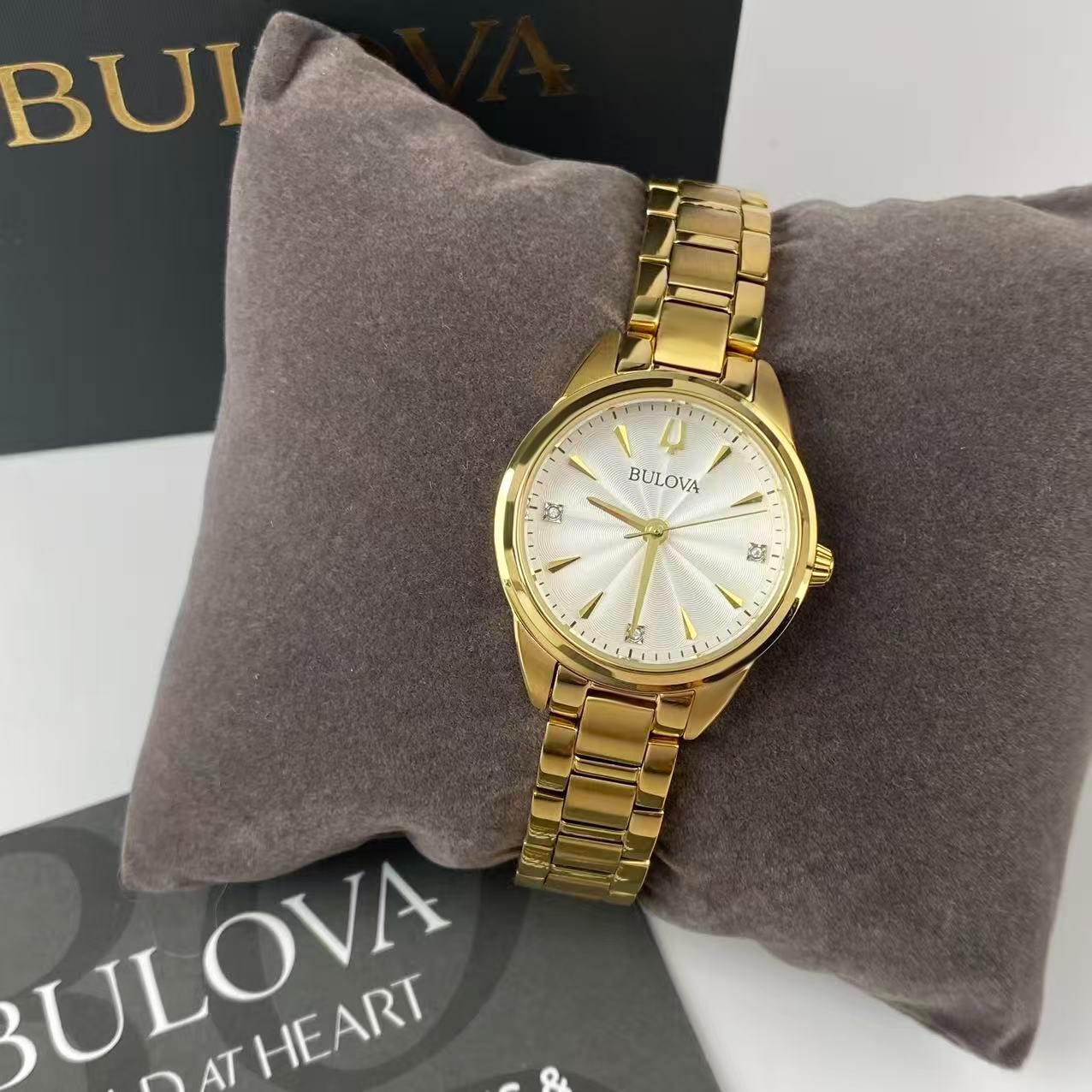 New w/box Bulova Sutton 97P150 White Diamond Dial Women’s Quartz Watch 28 mm