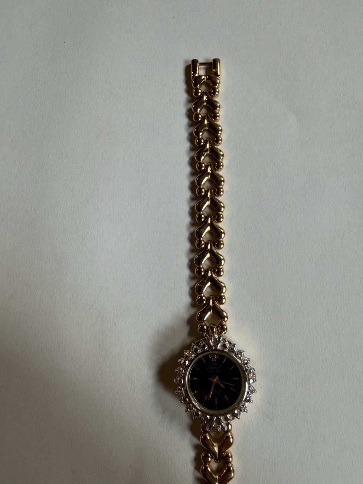Rare Vintage Jules Jurgensen Ladies Black Dial, Diamond Bezel, Working 7434B