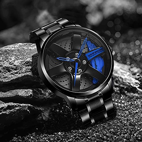 Wheel Watch, Stainless Steel With Japanese Quartz Movement, Waterproof Blue