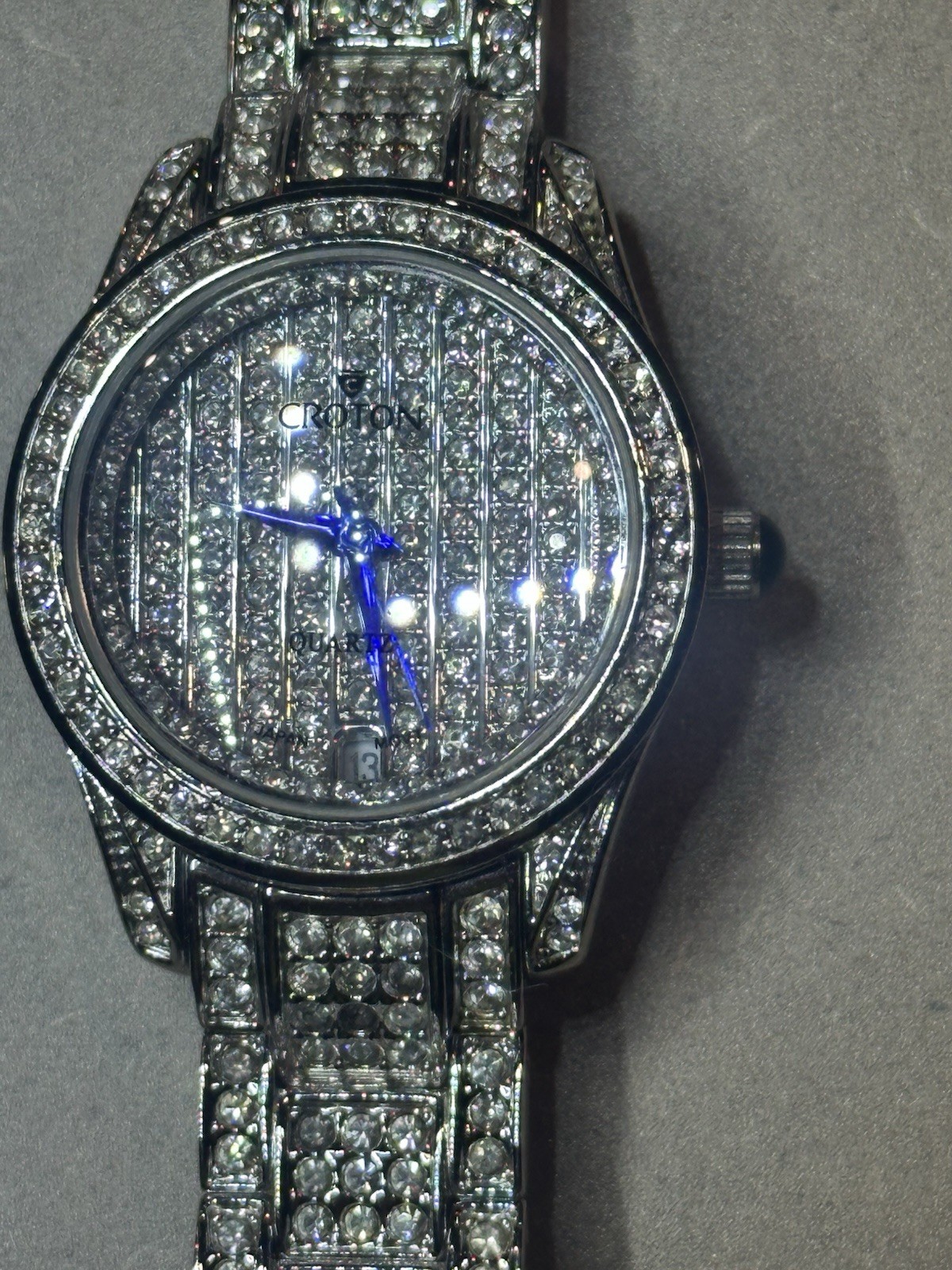 Croton CN307362 Balliamo Crystal Pave Dial Blue Hands Quartz Date 29mm