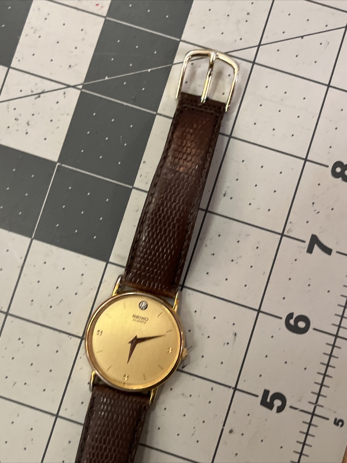 Mens Vintage 1985 Watch SEIKO 65307009 Marked Diamond Dial Midsize gold G2U