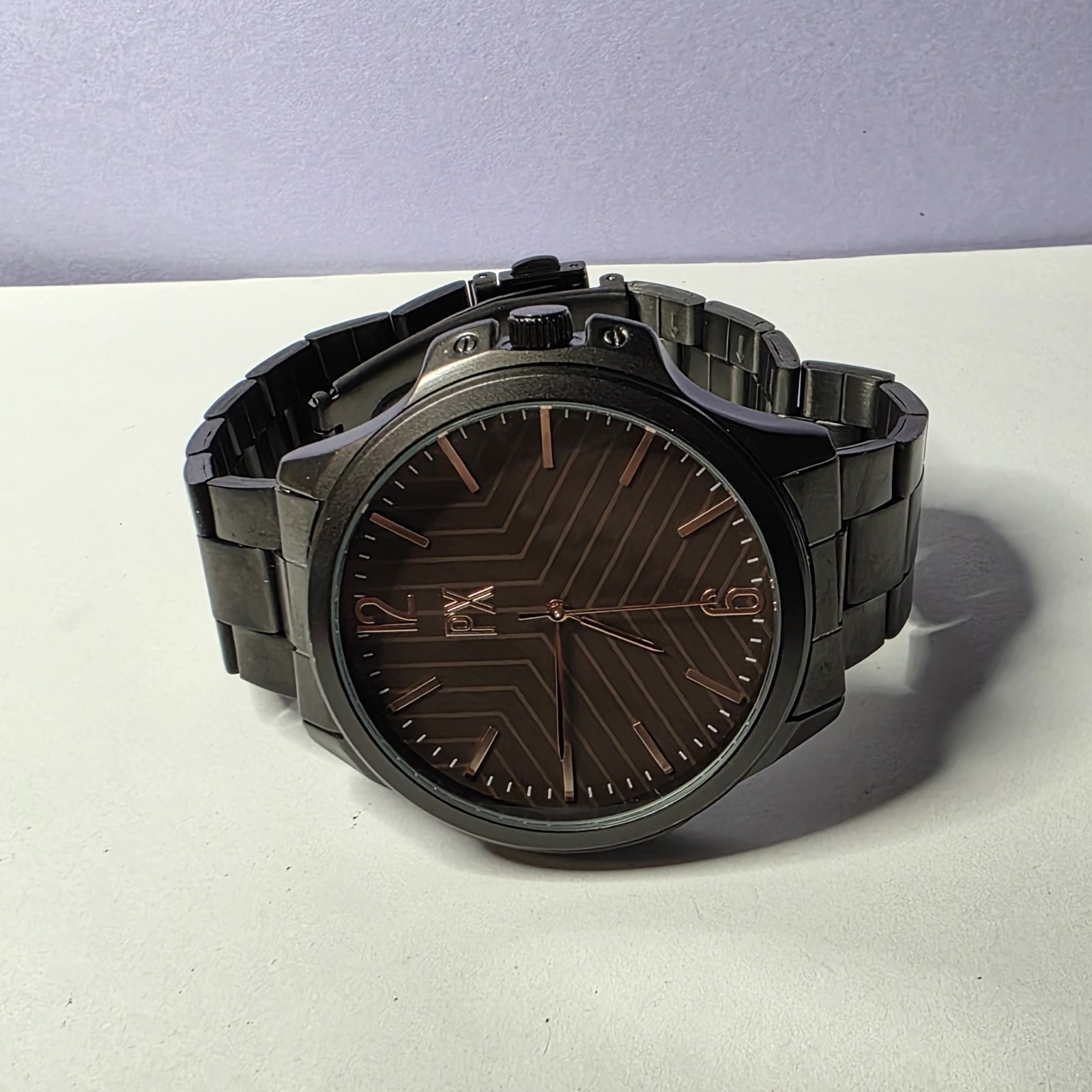 PX Men’s Watch Brown Large Face Coby Stainless Steel Seiko New Battery