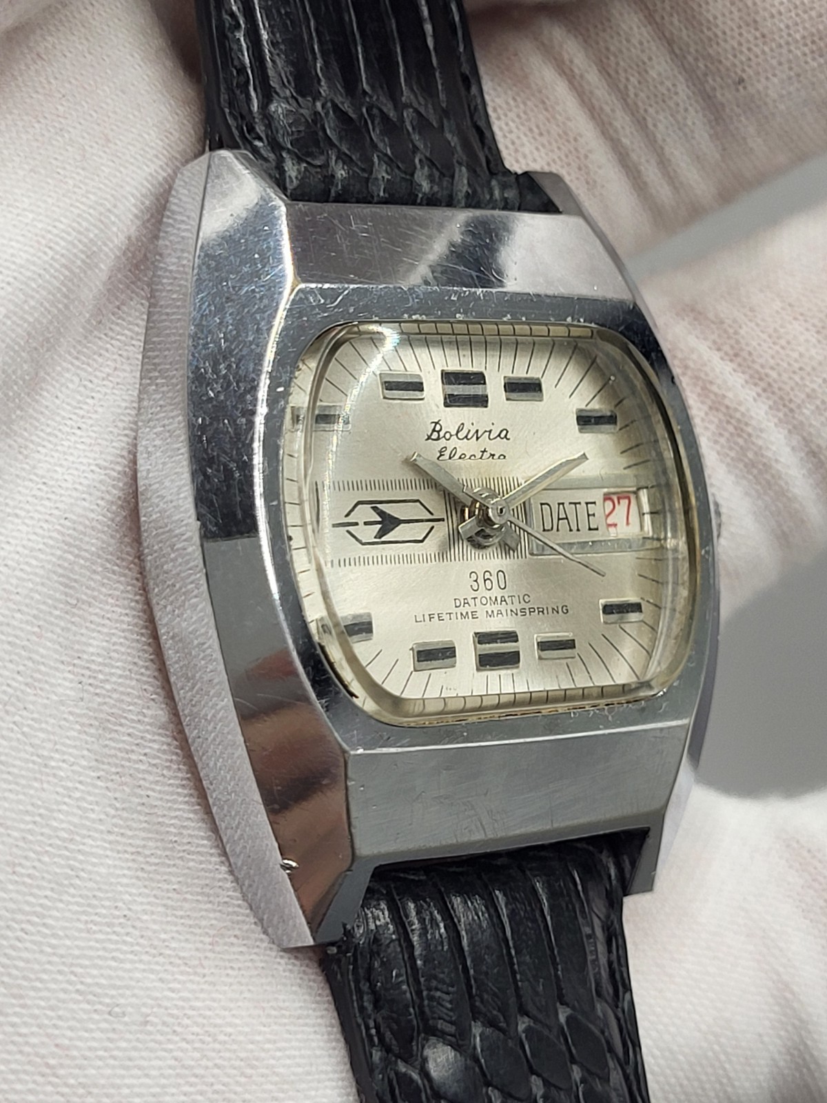 [VINTAGE WORKS] BOLIVIA Electra 360 DATOMATIC Mens Jet Watch LIFETIME MAINSPRING