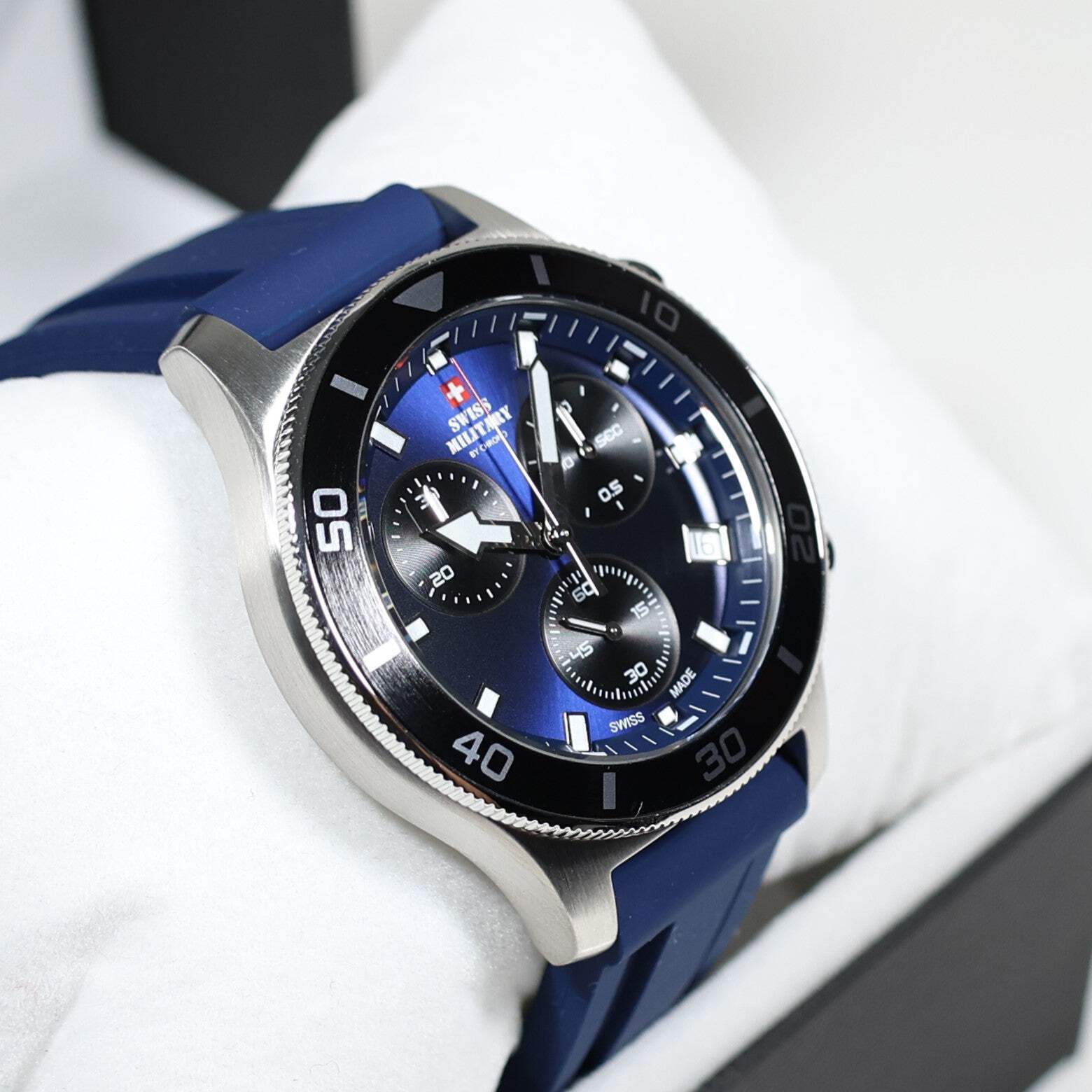 Swiss Military Blue Dial Men’s Stainless Steel Chronograph Watch SM34067.08