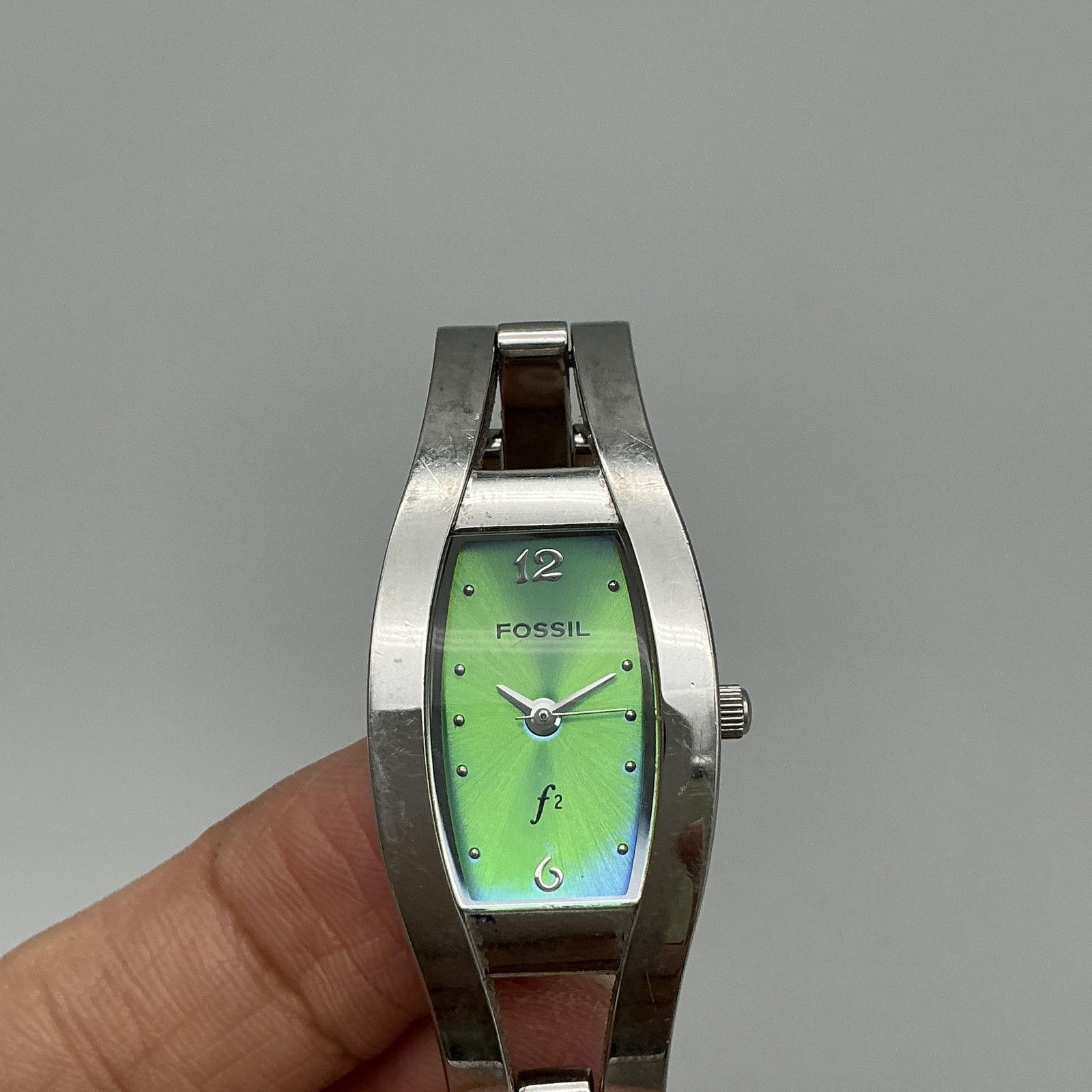 Fossil F2 Womens Watch 18mm Green Dial Stainless Steel ES-9385 New Battery 6″