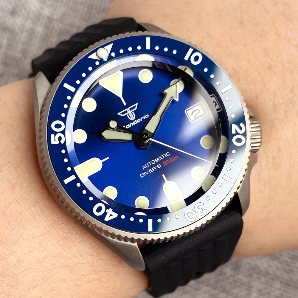 Tandorio New 20ATM 37mm SKX Style Diver Titanium Automatic Watch Sapphire Glass