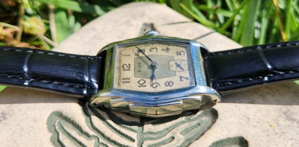 Vtg 1932 Elgin Model 1 Grade 487 Men’s 29mm Stepped Tank Watch Mechanical NICE!!