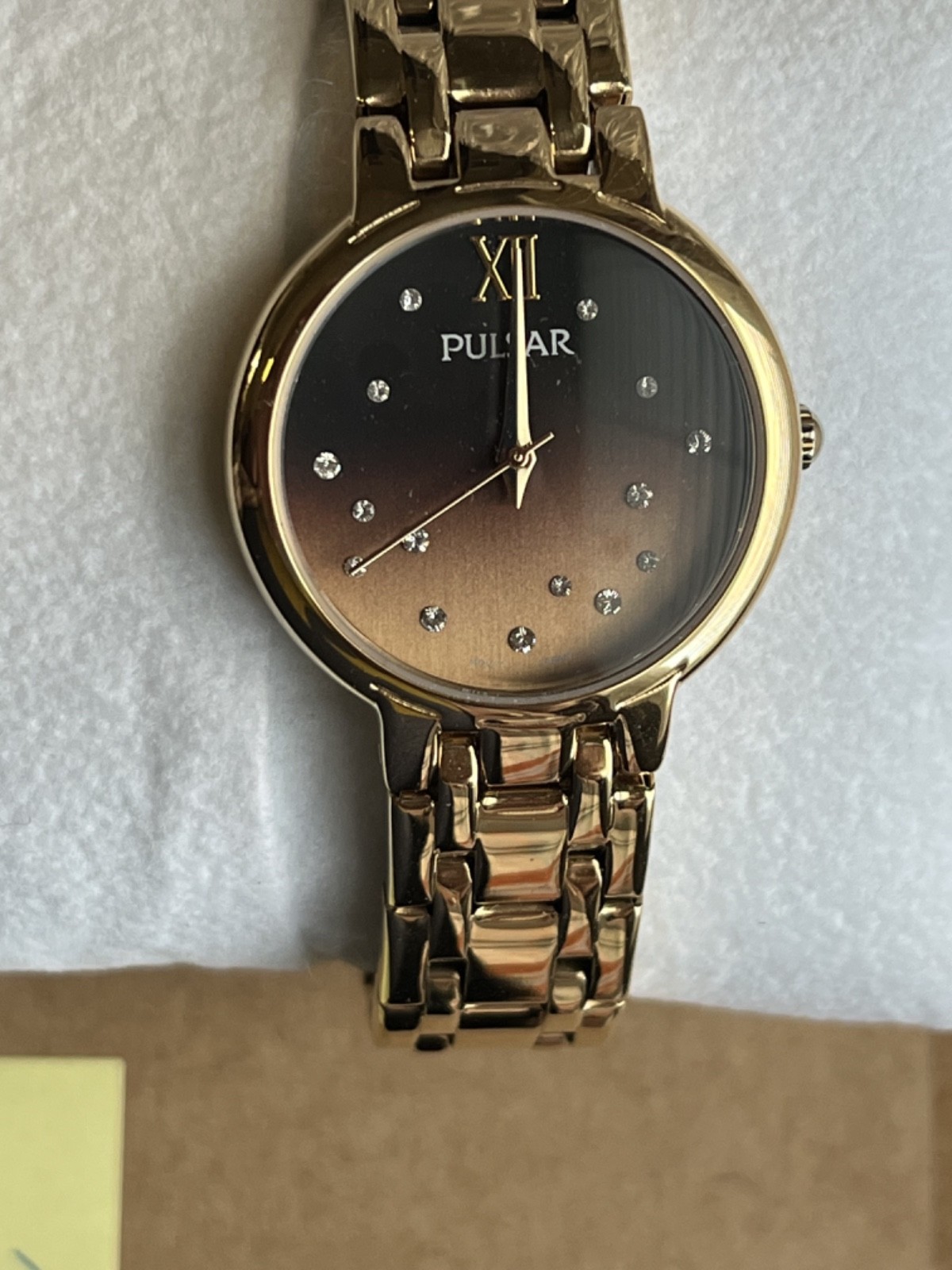 2016 PULSAR VJ21 Golden Brown Jeweled Dial NOS NWT SWAROVSKI Chrystal