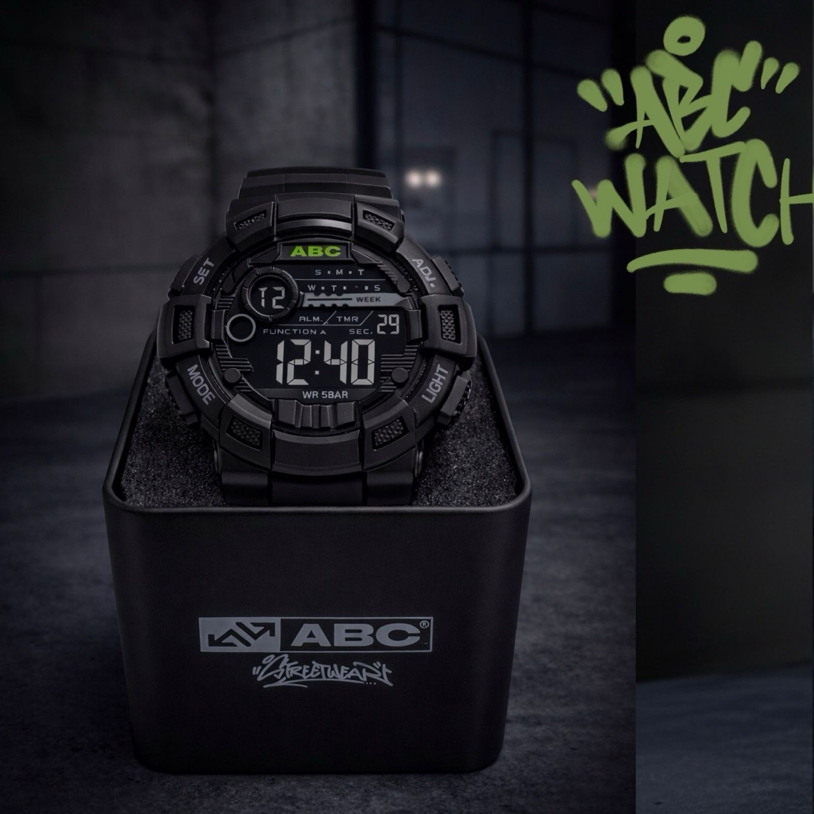 ABC Streetwear Edición Especial Digital Wristwatch Black Water-Resistant Alarm