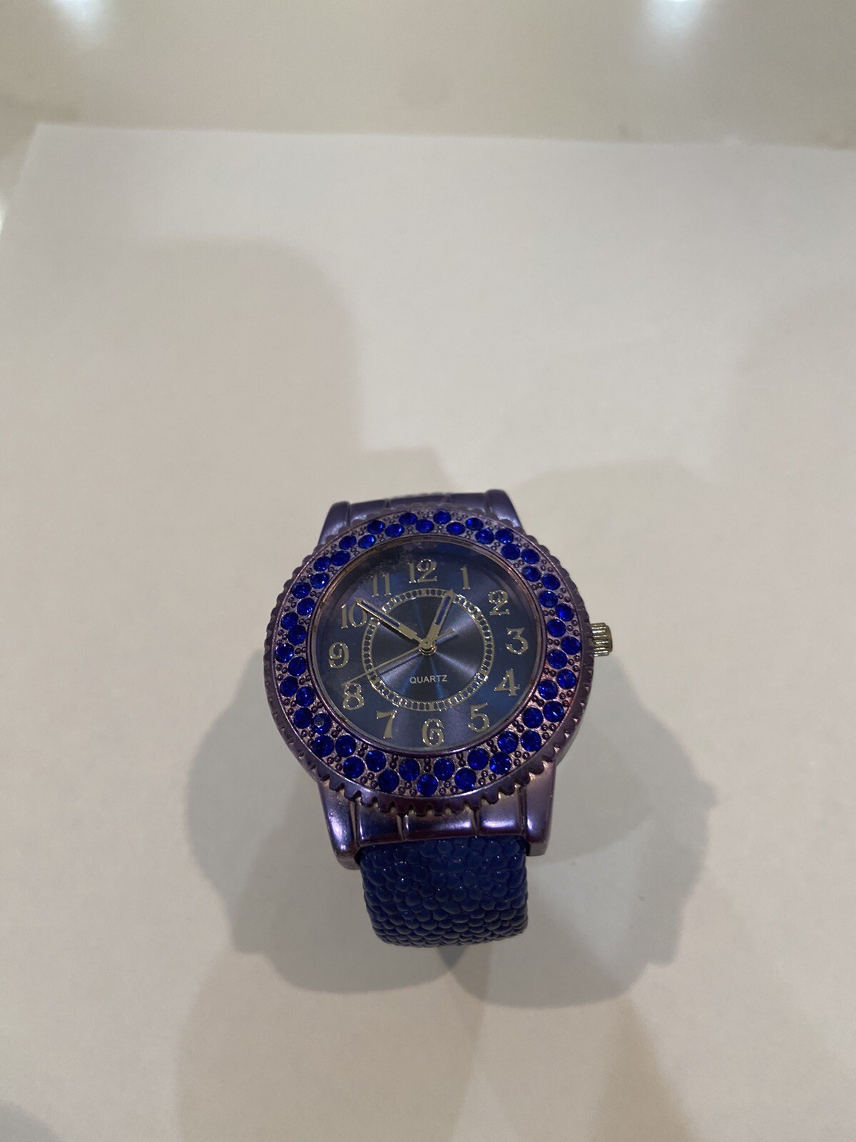 Accutime Woman’s Quartz Purple Cuff Watch New Battery Working Great Look